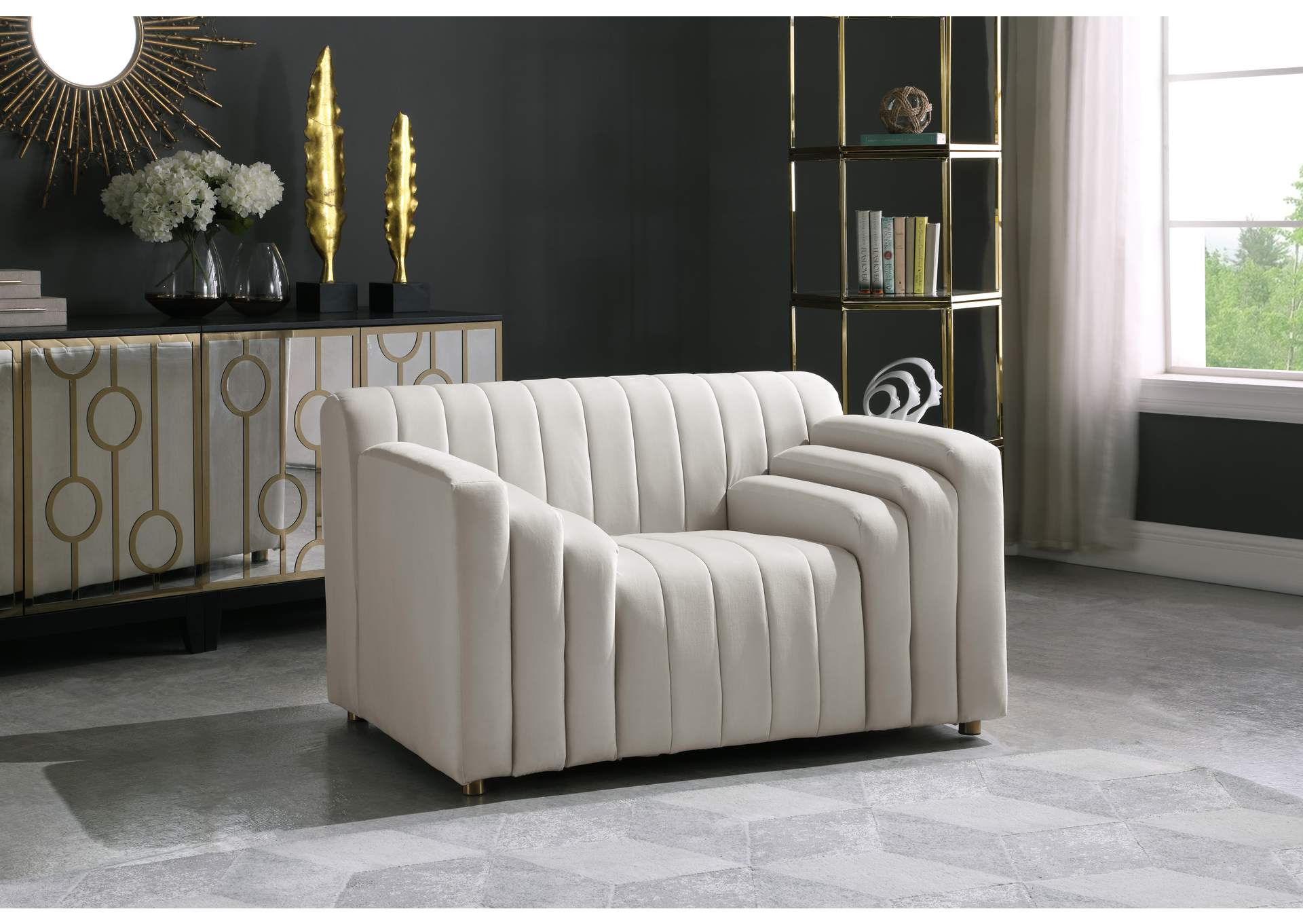 Naya Cream Velvet Chair,Meridian Furniture