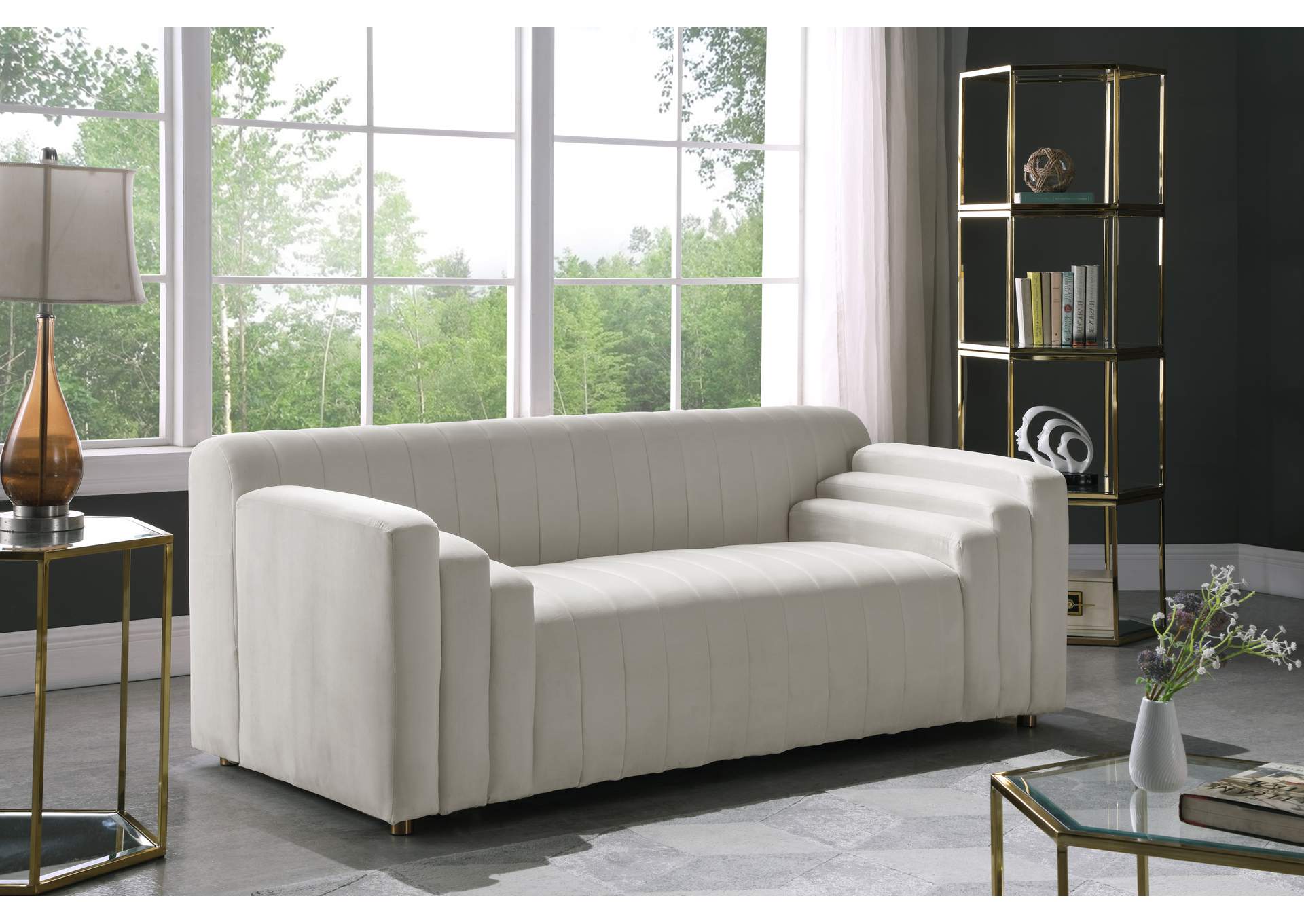 Naya Cream Velvet Loveseat,Meridian Furniture