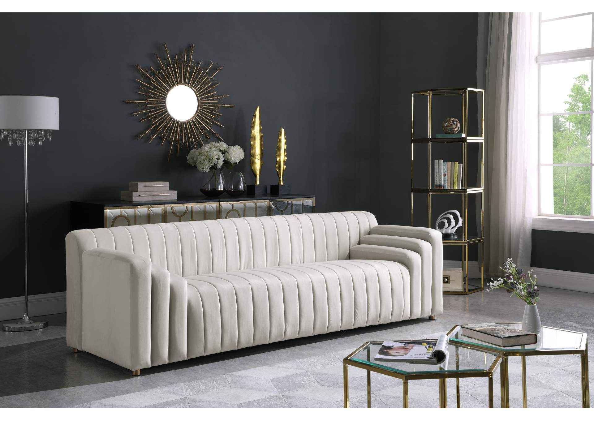 Naya Cream Velvet Sofa,Meridian Furniture