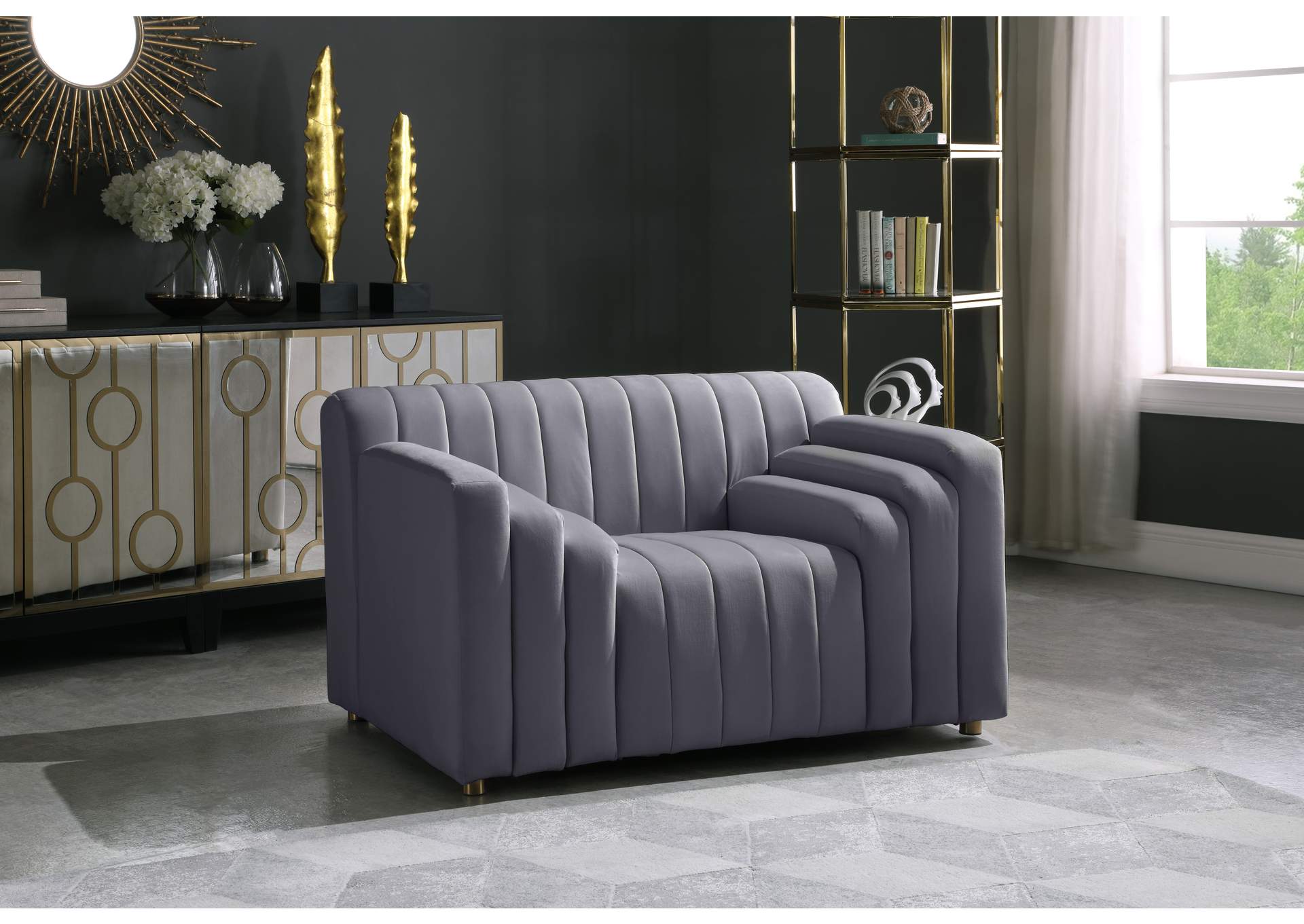 Naya Grey Velvet Chair,Meridian Furniture