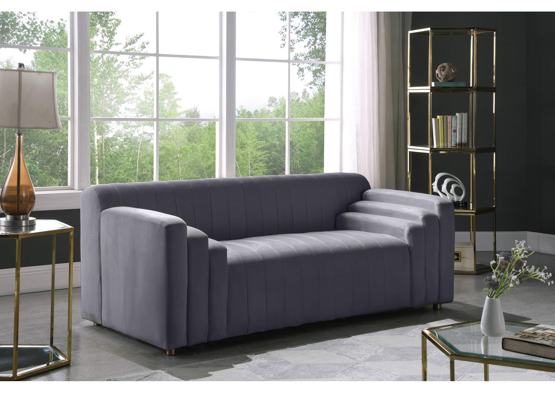 Naya Grey Velvet Loveseat,Meridian Furniture