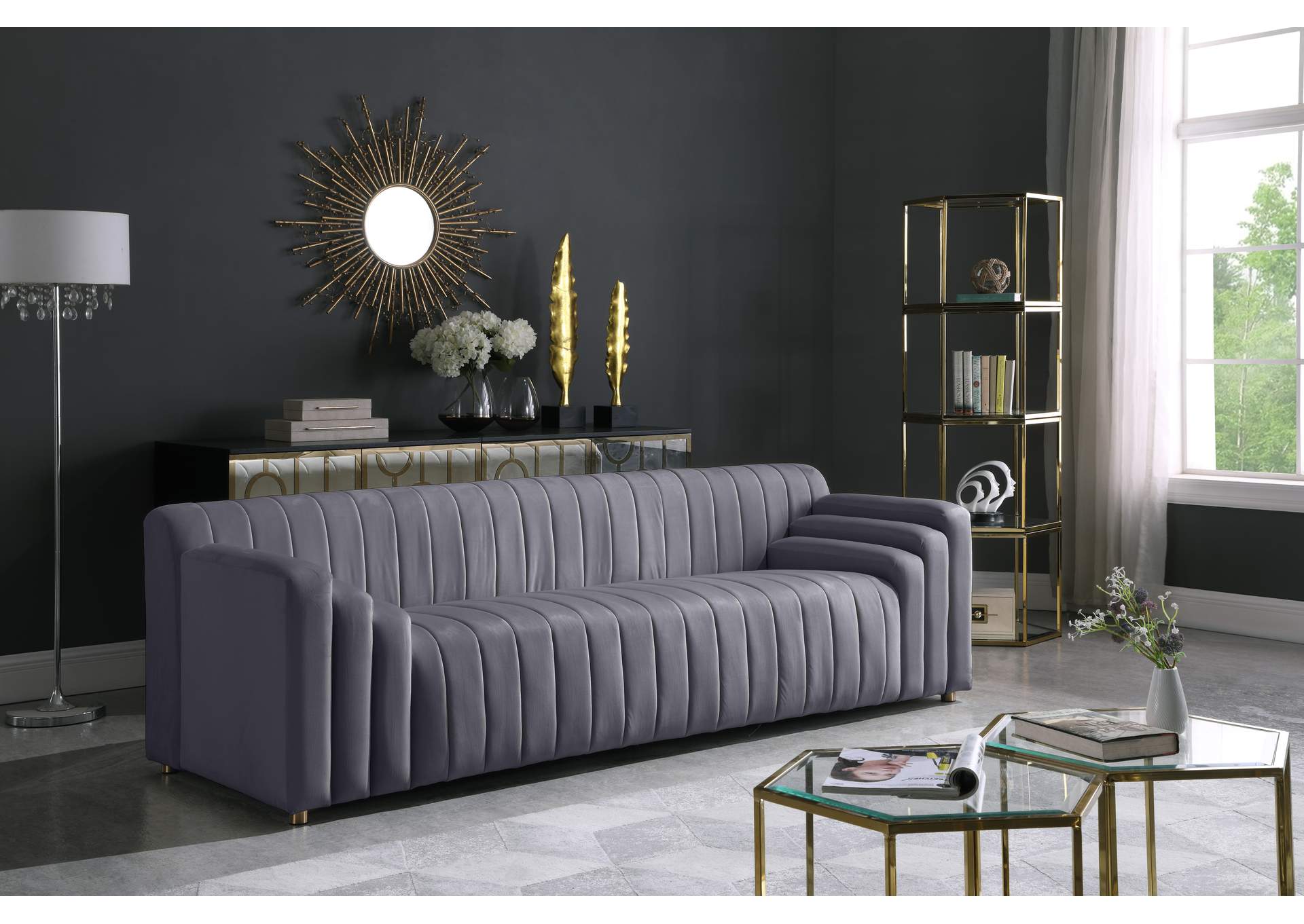 Naya Grey Velvet Sofa,Meridian Furniture