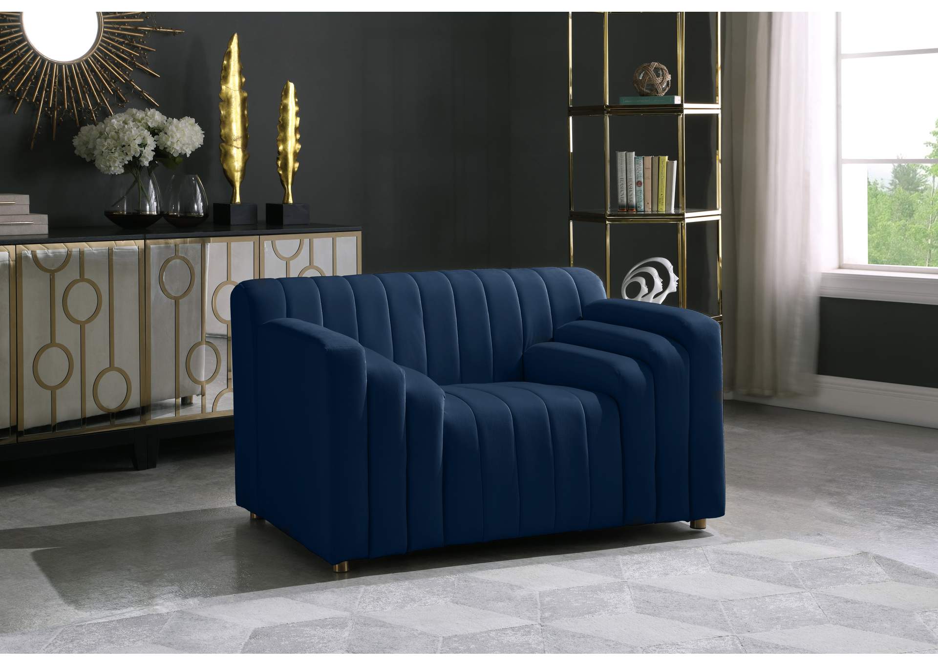 Naya Navy Velvet Chair,Meridian Furniture