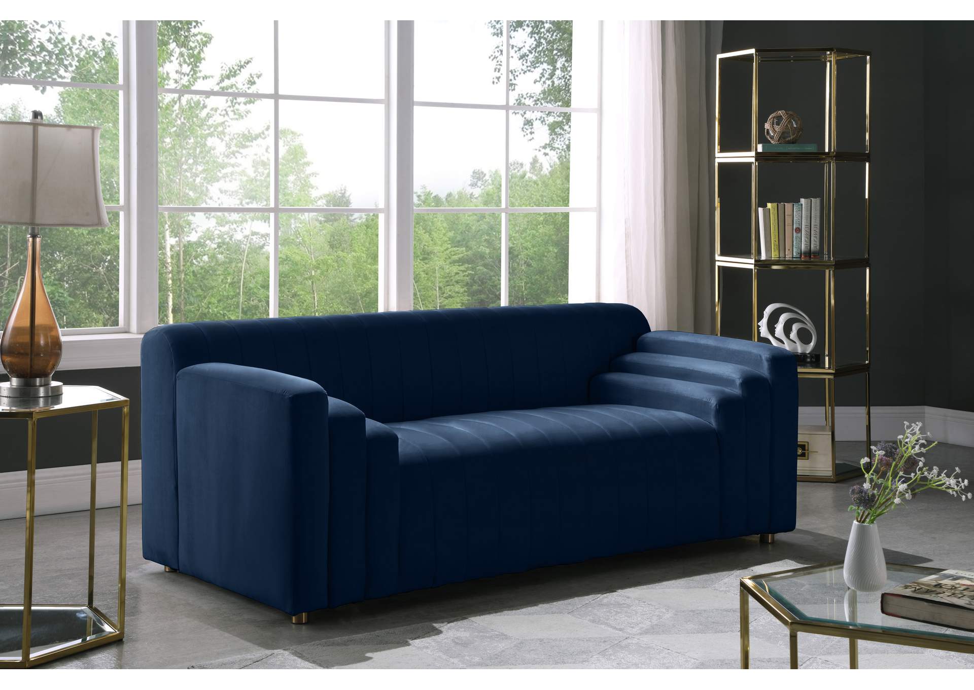 Naya Navy Velvet Loveseat,Meridian Furniture