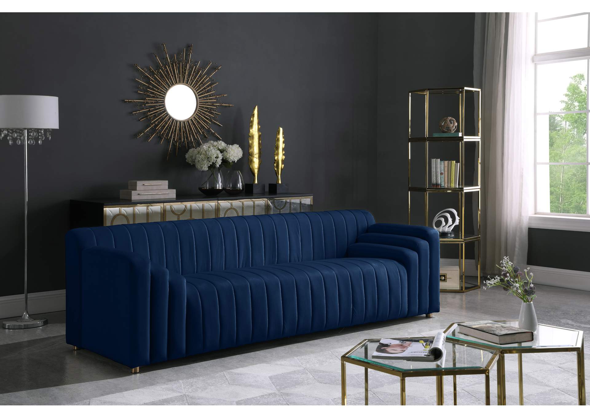 Naya Navy Velvet Sofa,Meridian Furniture