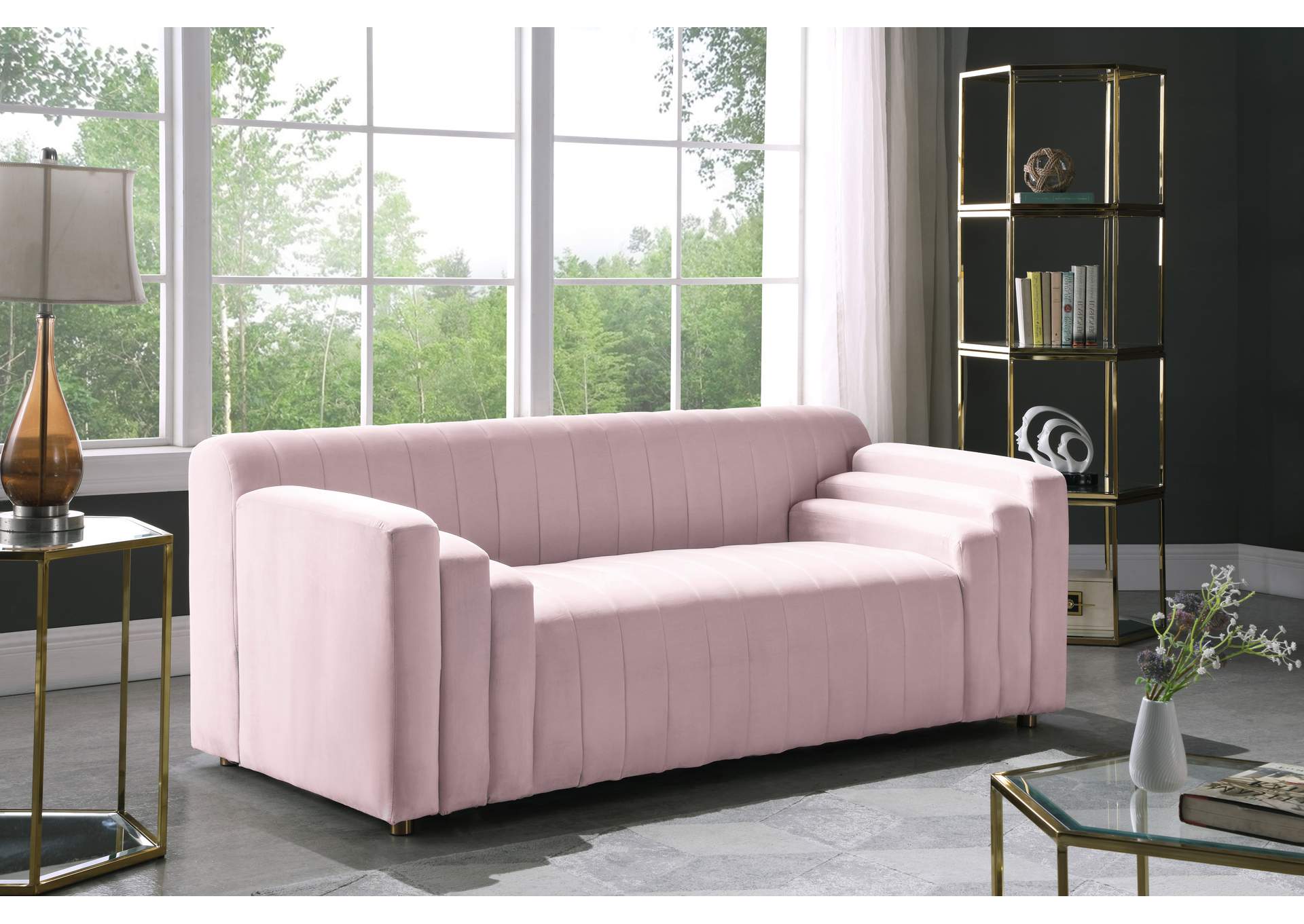 Naya Pink Velvet Loveseat,Meridian Furniture