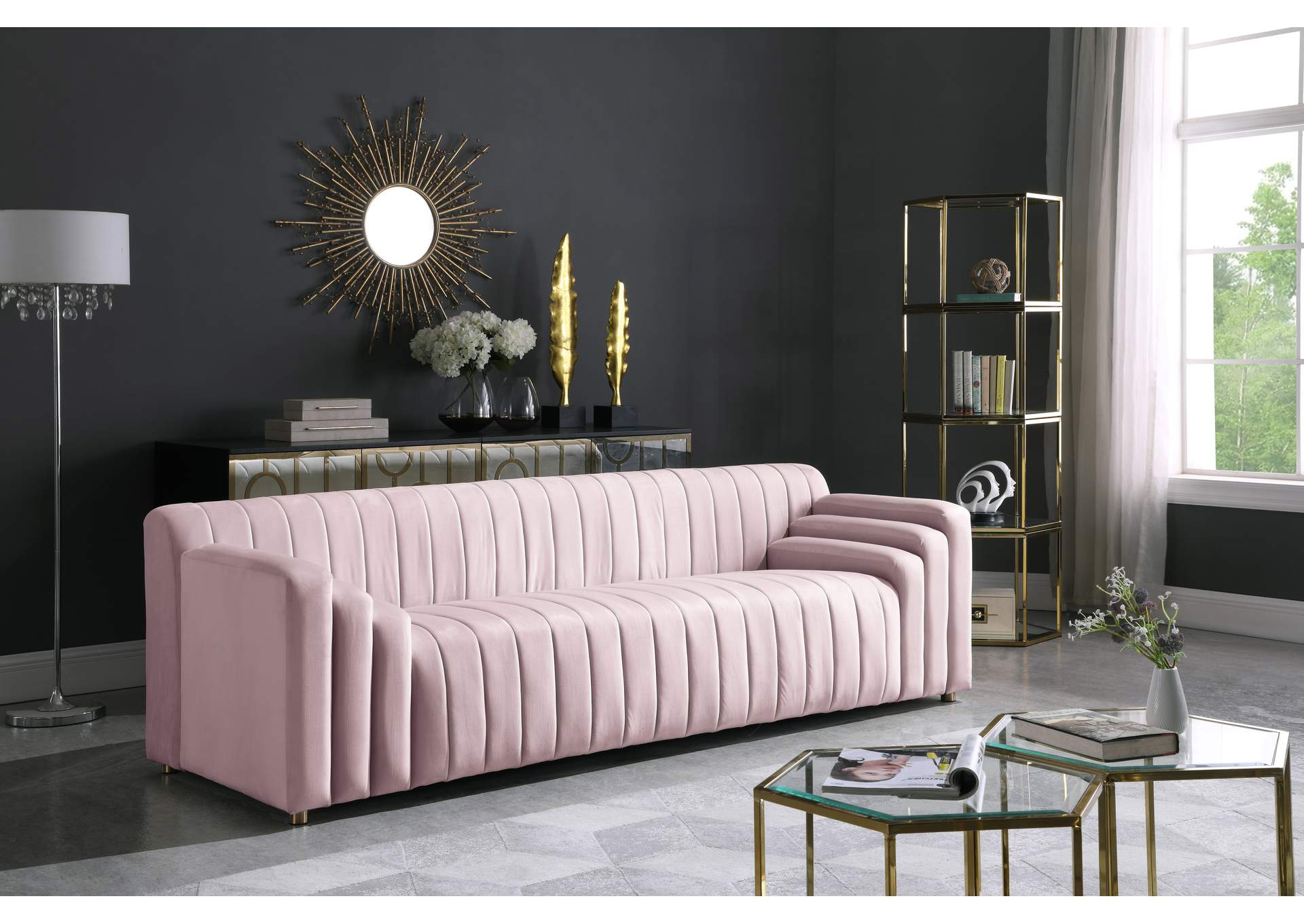 Naya Pink Velvet Sofa,Meridian Furniture