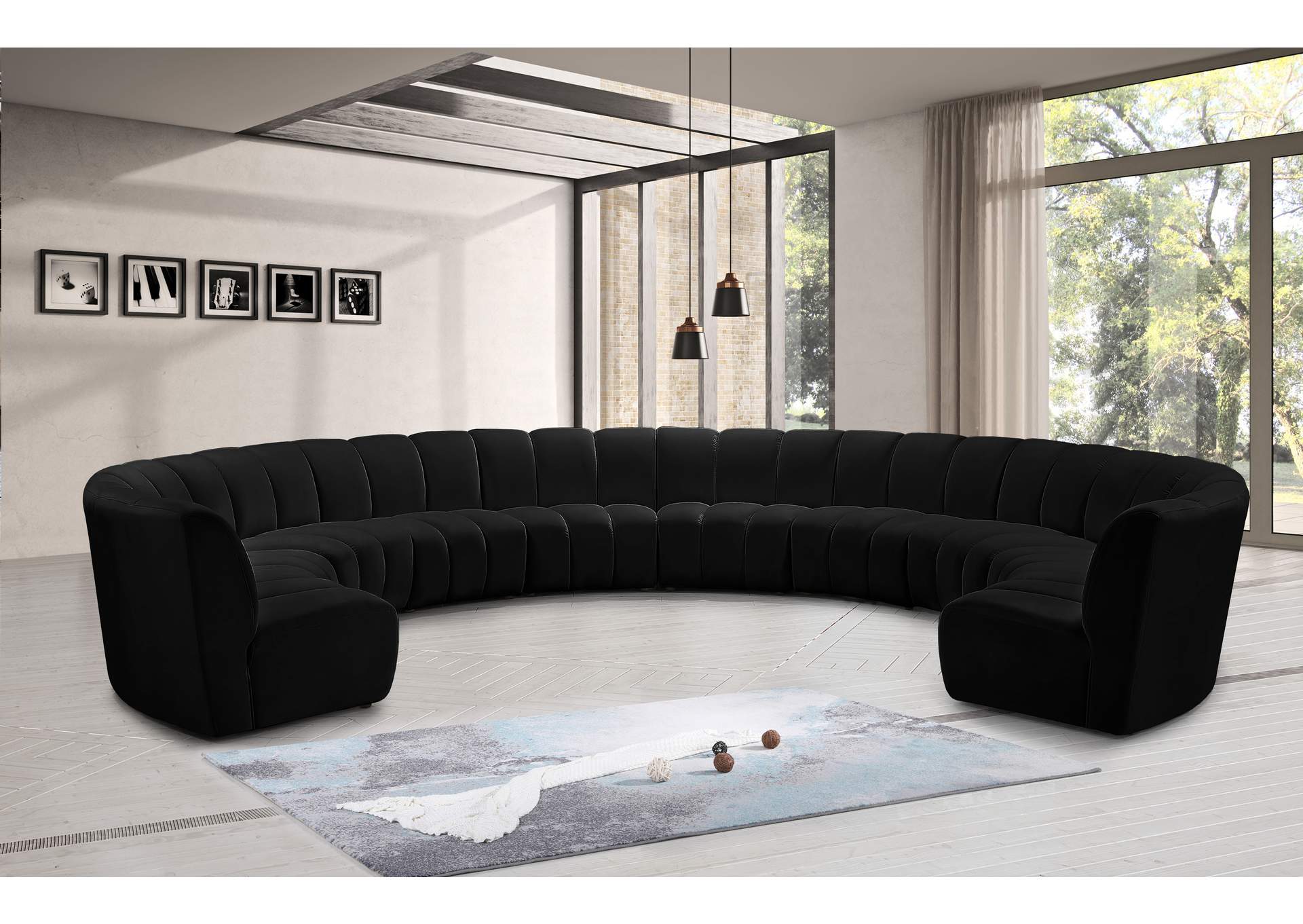 Infinity Black Velvet 10 Piece Modular Sectional,Meridian Furniture