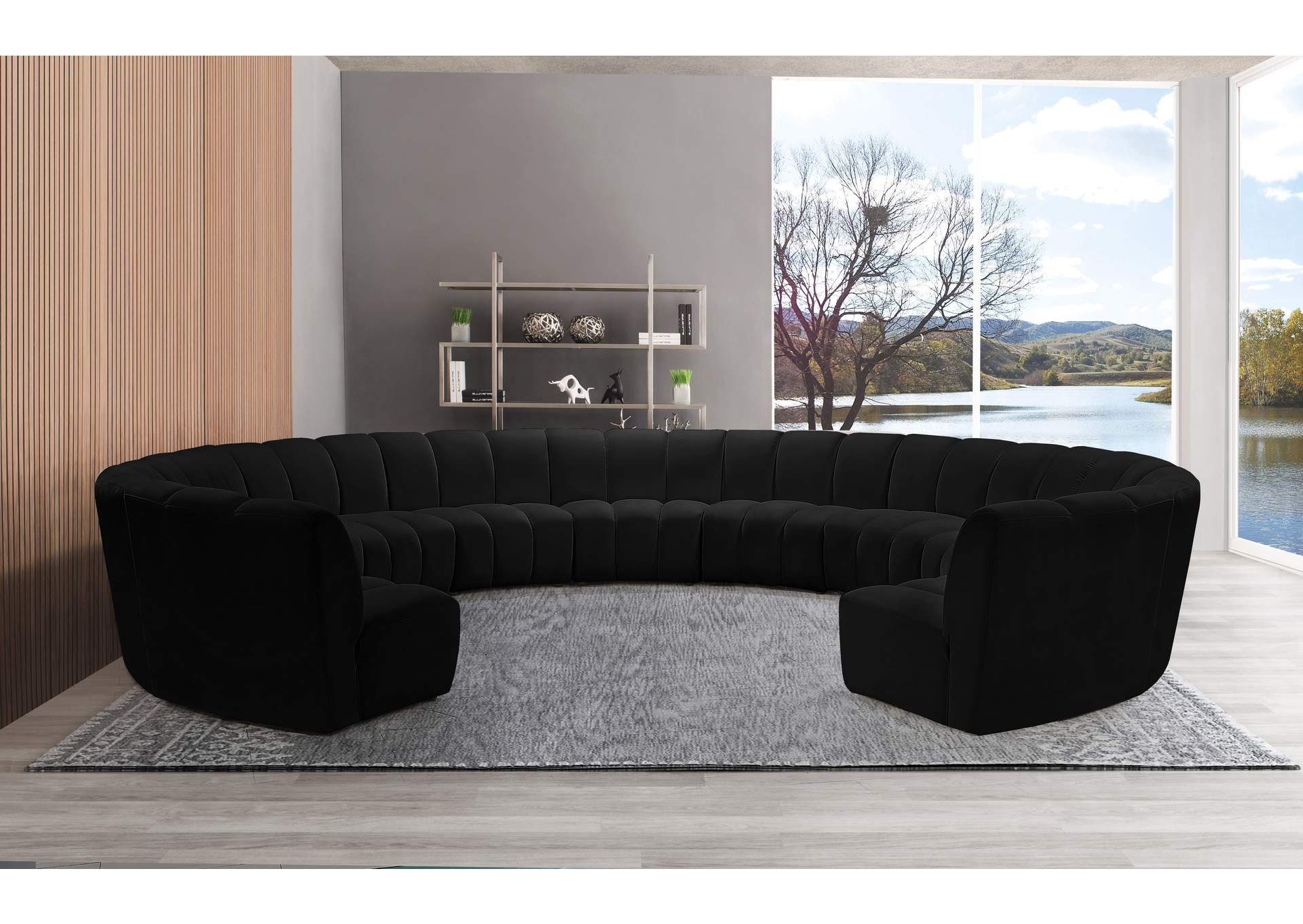 Infinity Black Velvet 11 Piece Modular Sectional,Meridian Furniture