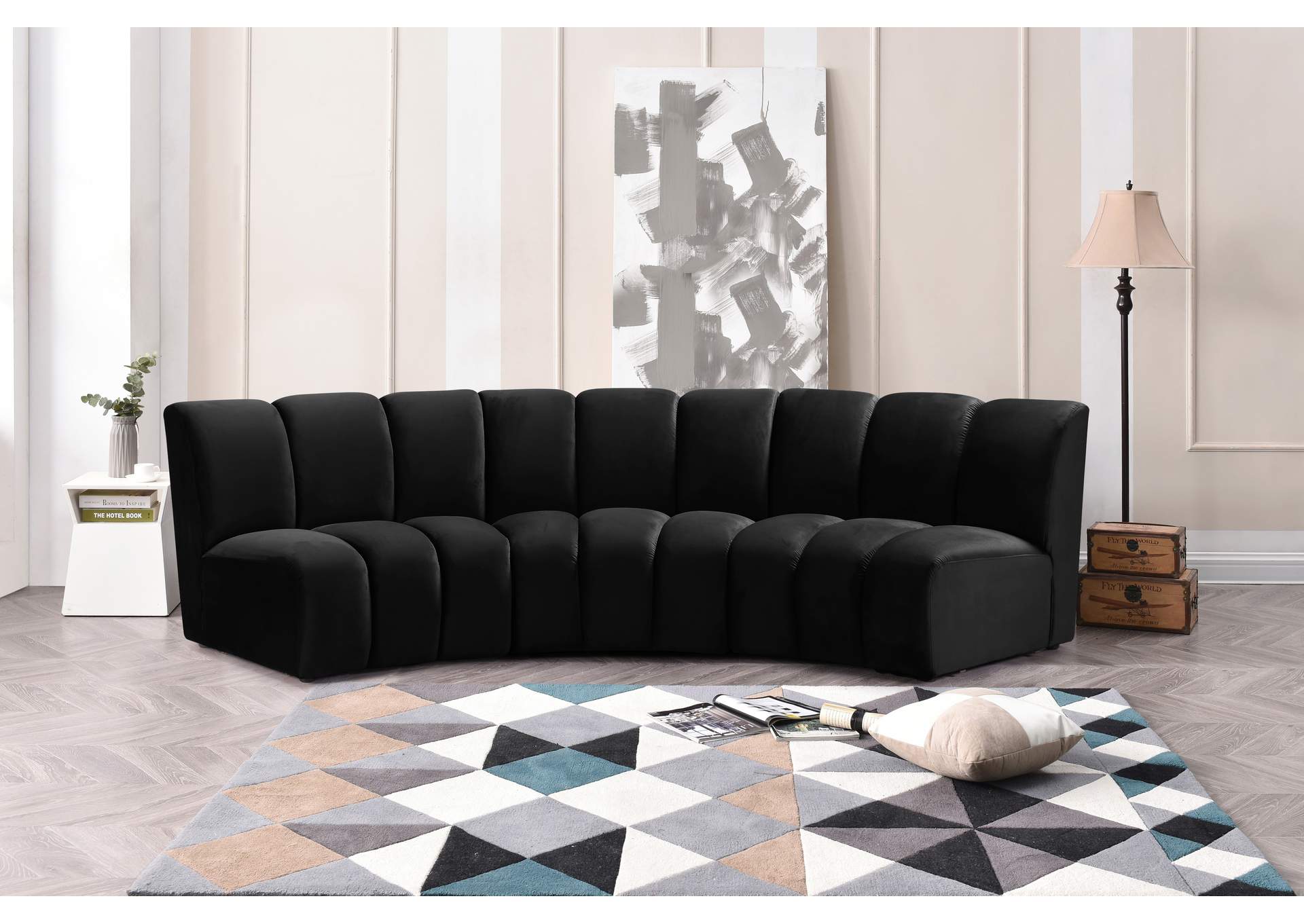 Infinity Black Velvet 3 Piece Modular Sectional,Meridian Furniture