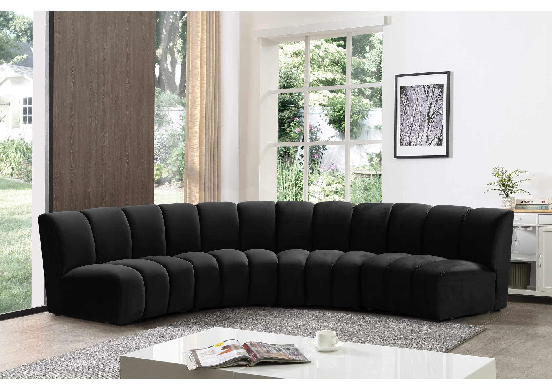 Infinity Black Velvet 4 Piece Modular Sectional,Meridian Furniture