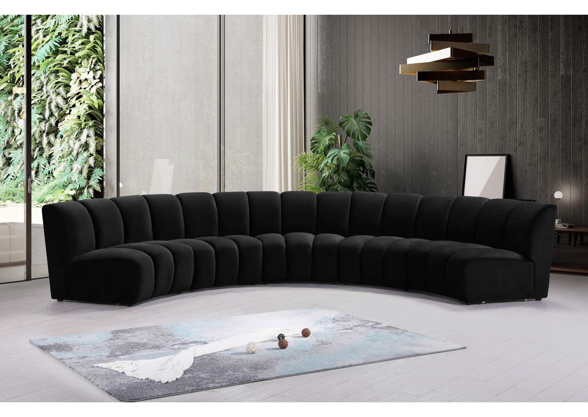 Infinity Black Velvet 5 Piece Modular Sectional,Meridian Furniture