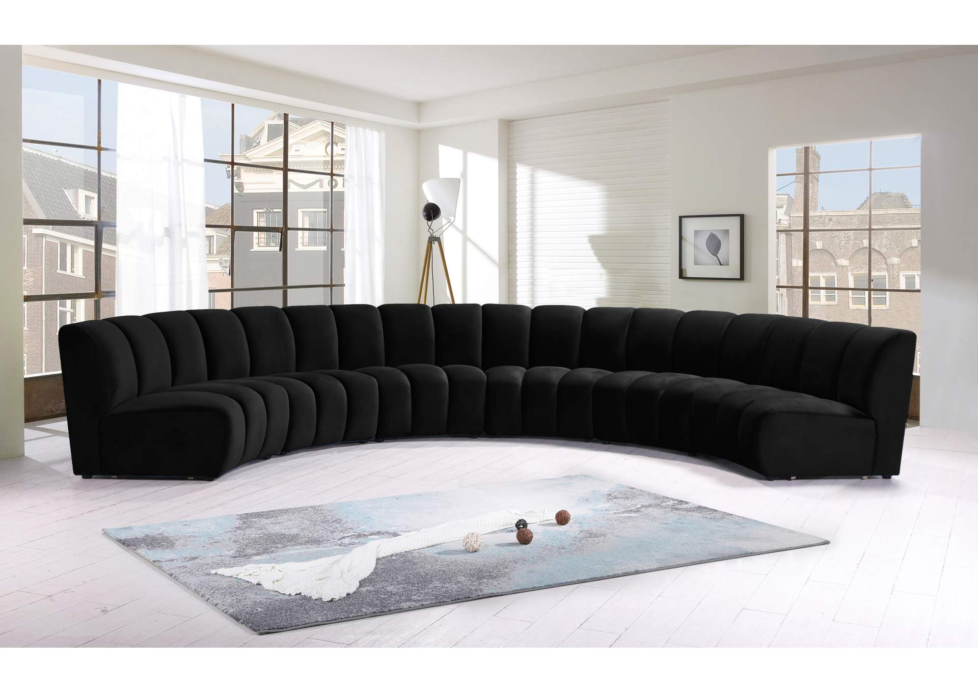 Infinity Black Velvet 6 Piece . Modular Sectional,Meridian Furniture