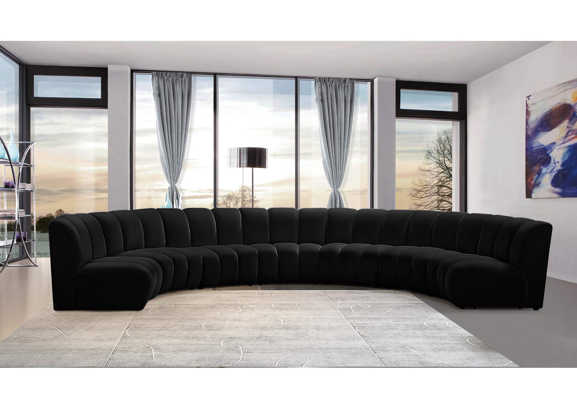 Infinity Black Velvet 7 Piece Modular Sectional,Meridian Furniture