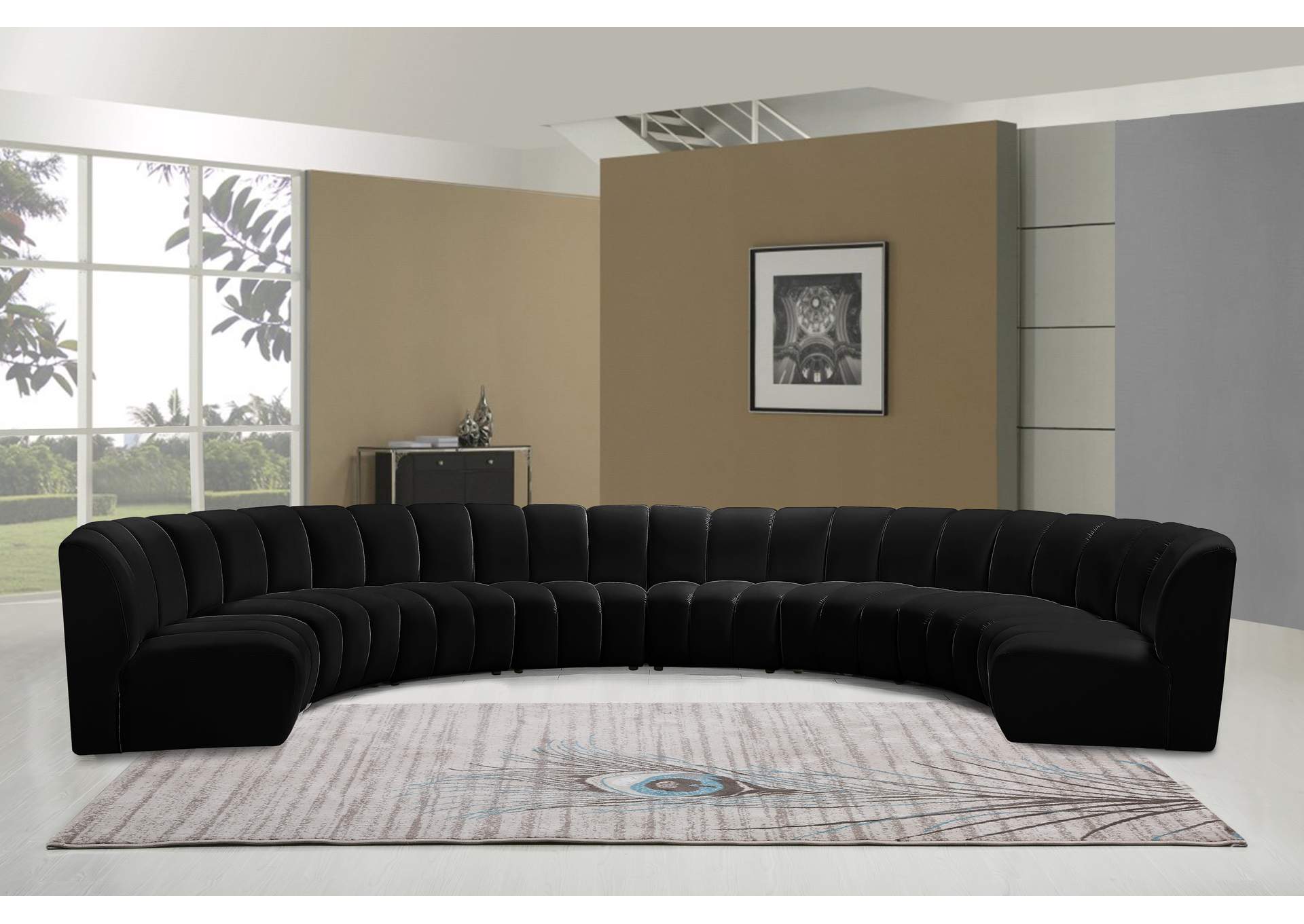 Infinity Black Velvet 8 Piece Modular Sectional,Meridian Furniture