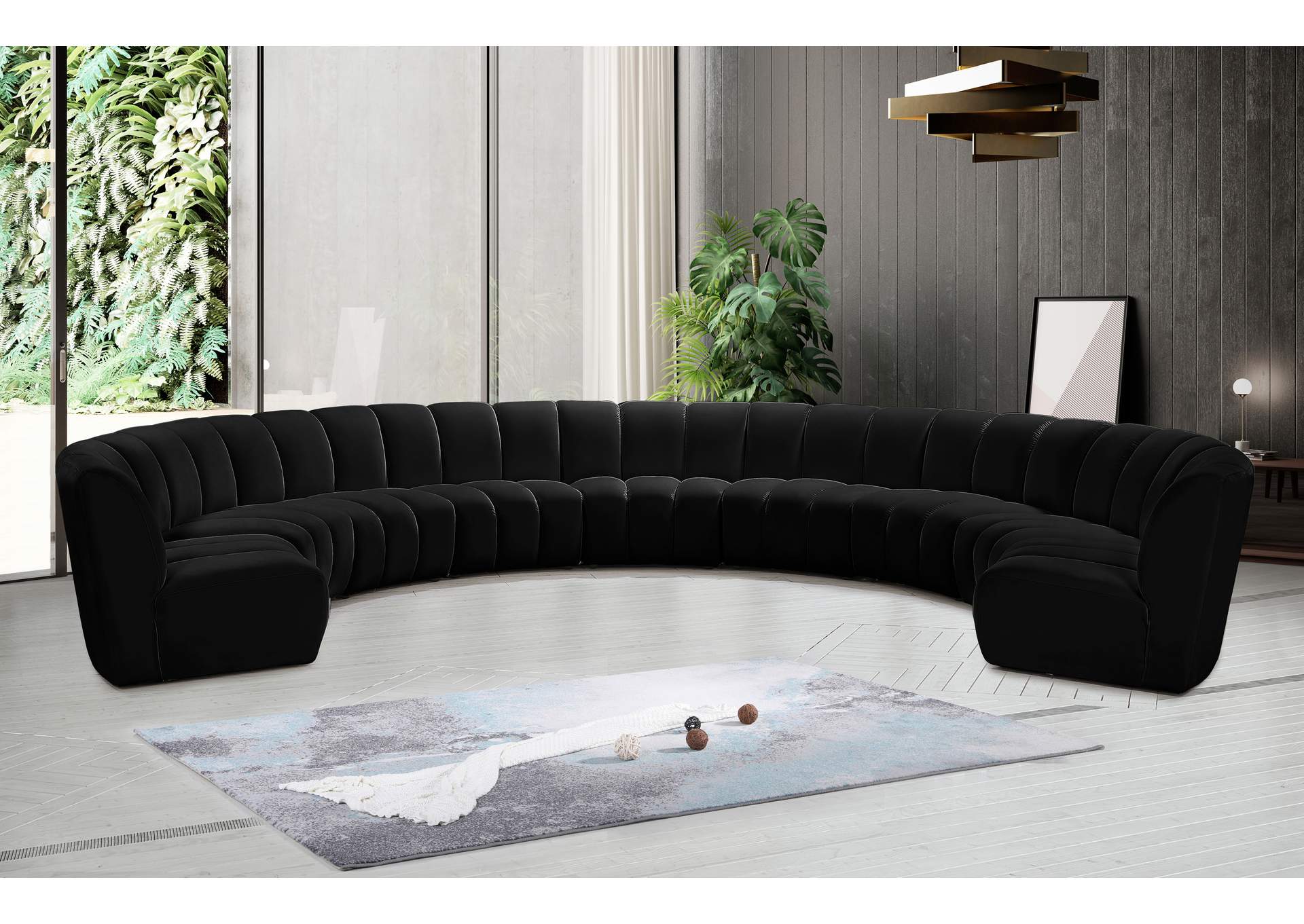 Infinity Black Velvet 9 Piece Modular Sectional,Meridian Furniture