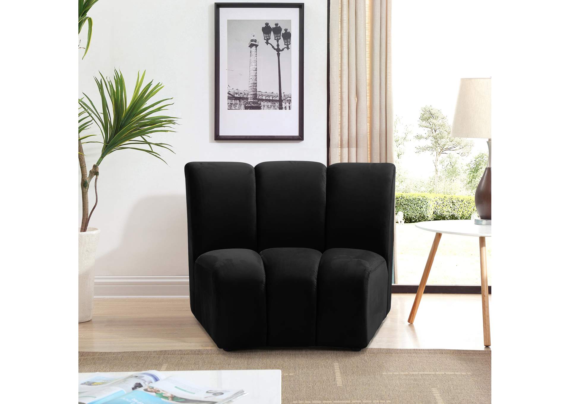 Infinity Black Velvet Modular Chair,Meridian Furniture