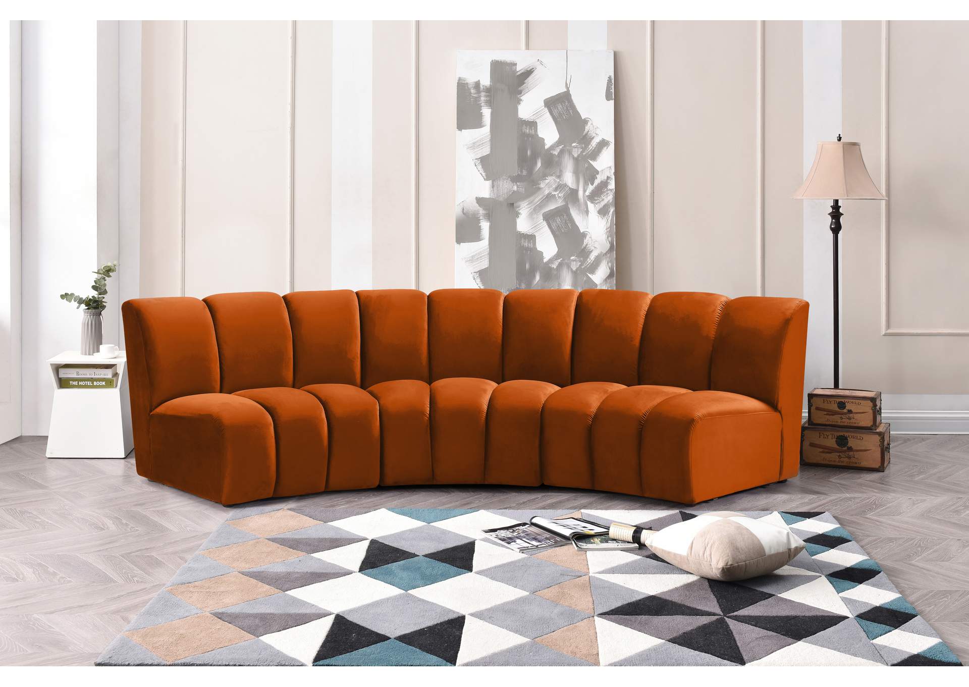 Infinity Cognac Velvet 3 Piece Modular Sectional,Meridian Furniture