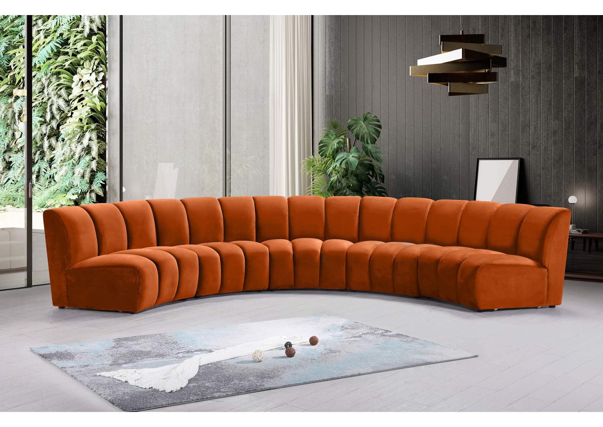 Infinity Cognac Velvet 5 Piece Modular Sectional,Meridian Furniture