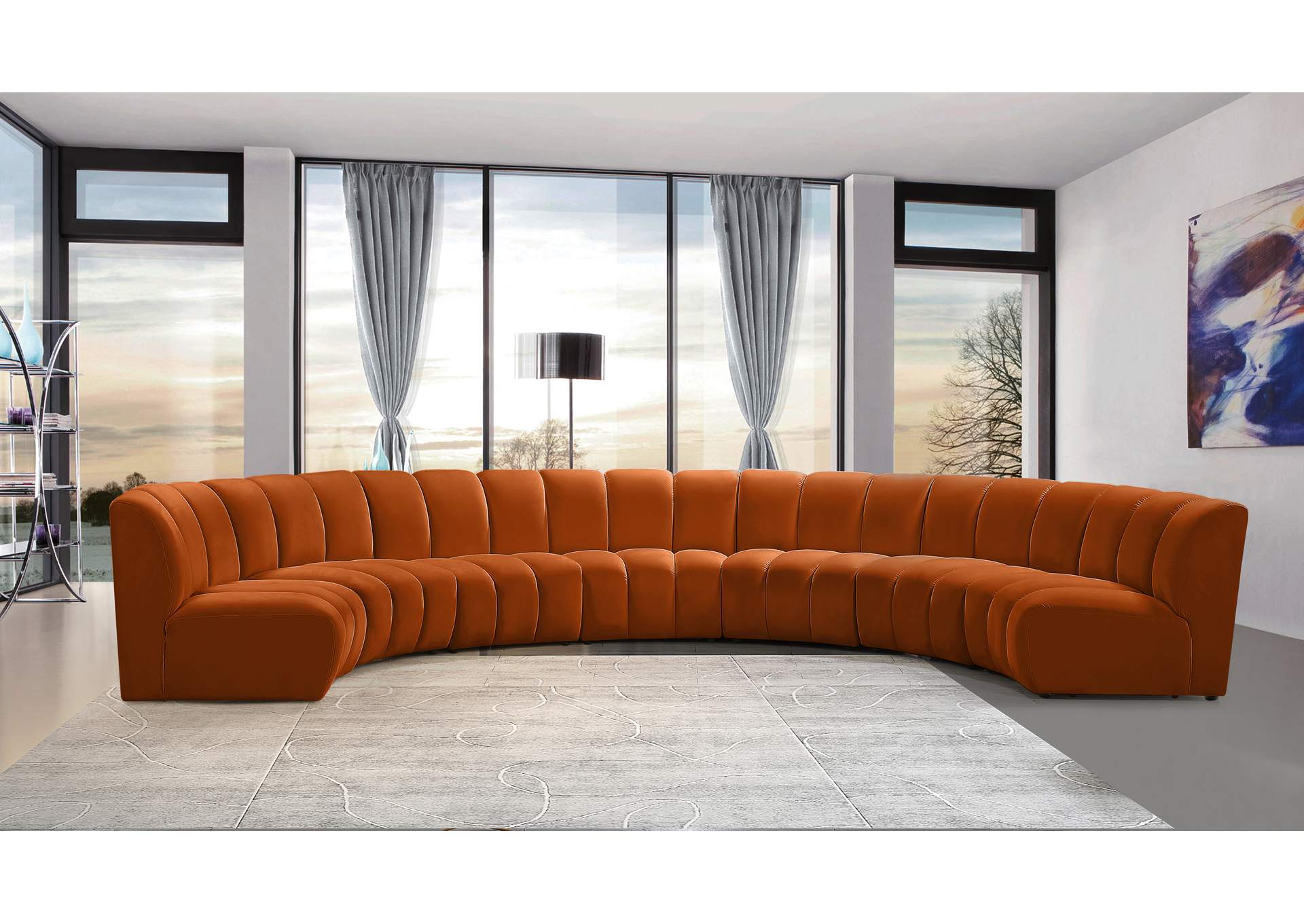 Infinity Cognac Velvet 7 Piece Modular Sectional,Meridian Furniture