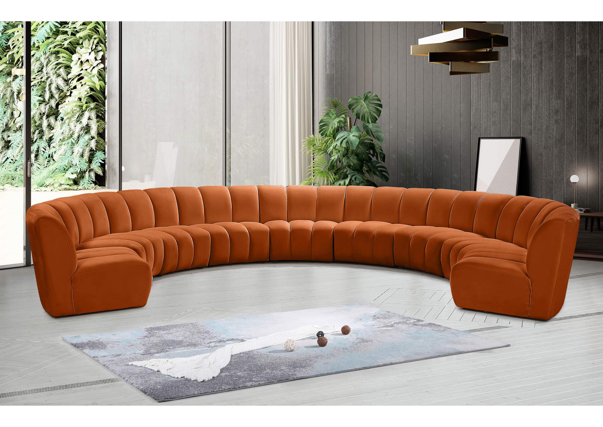 Infinity Cognac Velvet 9 Piece Modular Sectional,Meridian Furniture