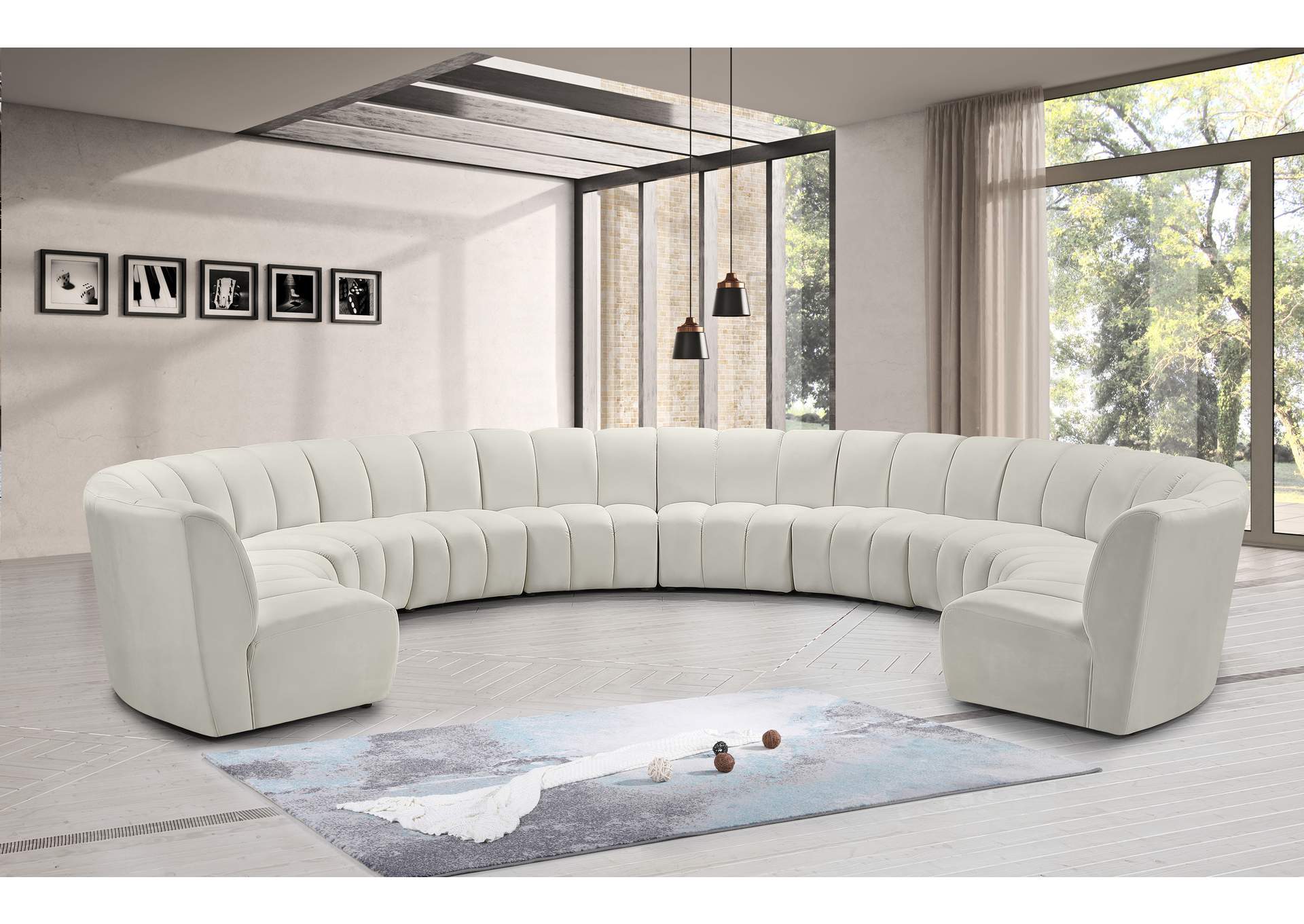 Infinity Cream Velvet 10 Piece Modular Sectional,Meridian Furniture