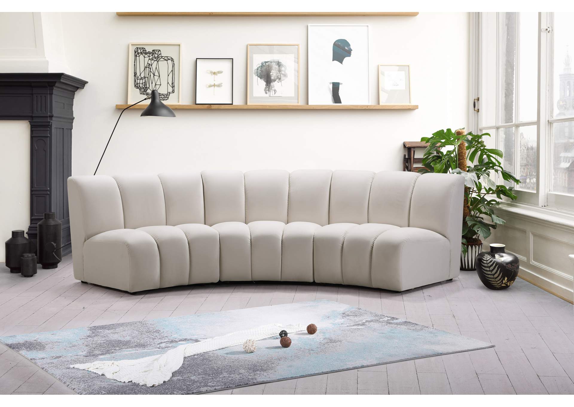 Infinity Cream Velvet 3 Piece Modular Sectional,Meridian Furniture