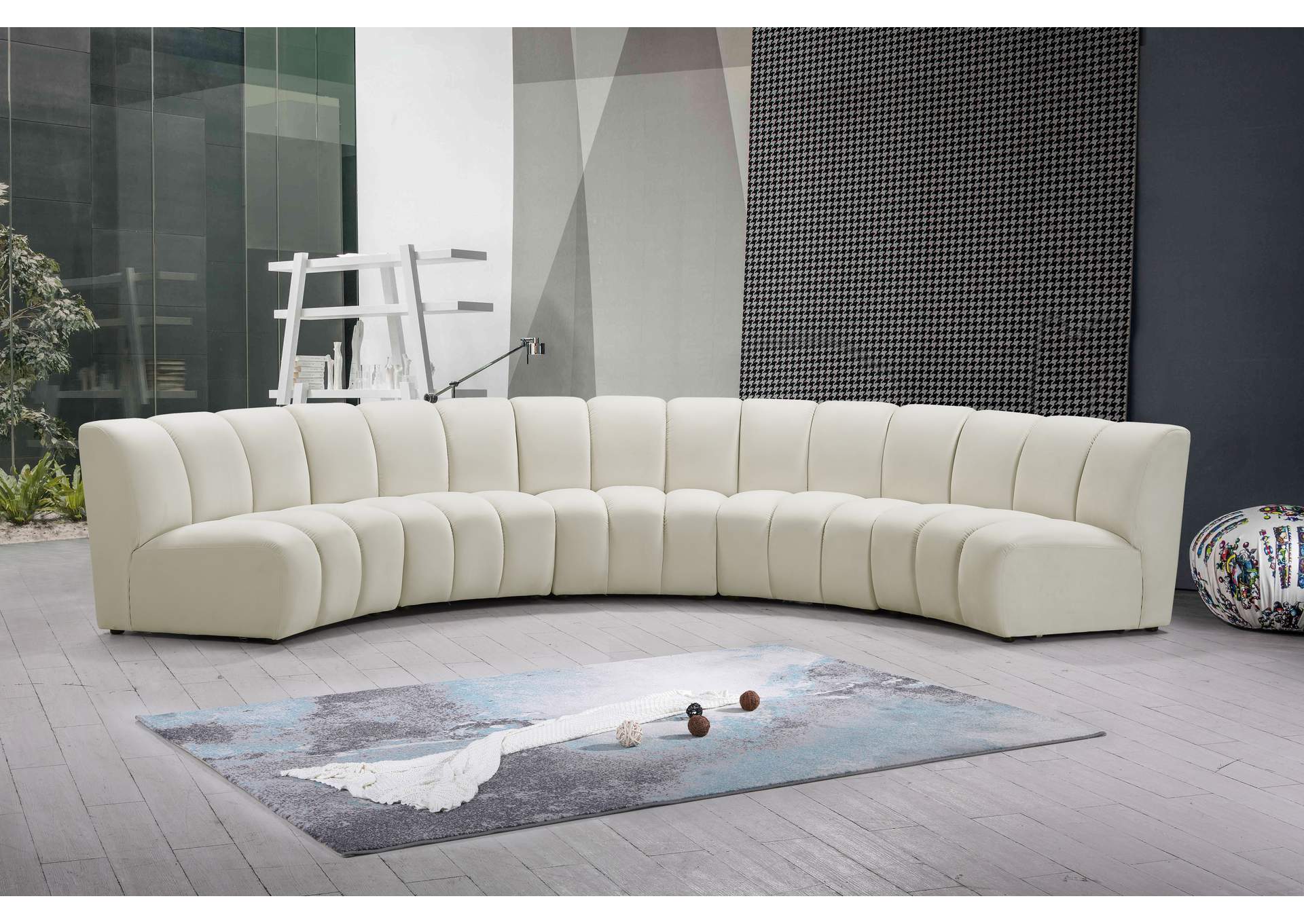 Infinity Cream Velvet 5 Piece Modular Sectional,Meridian Furniture