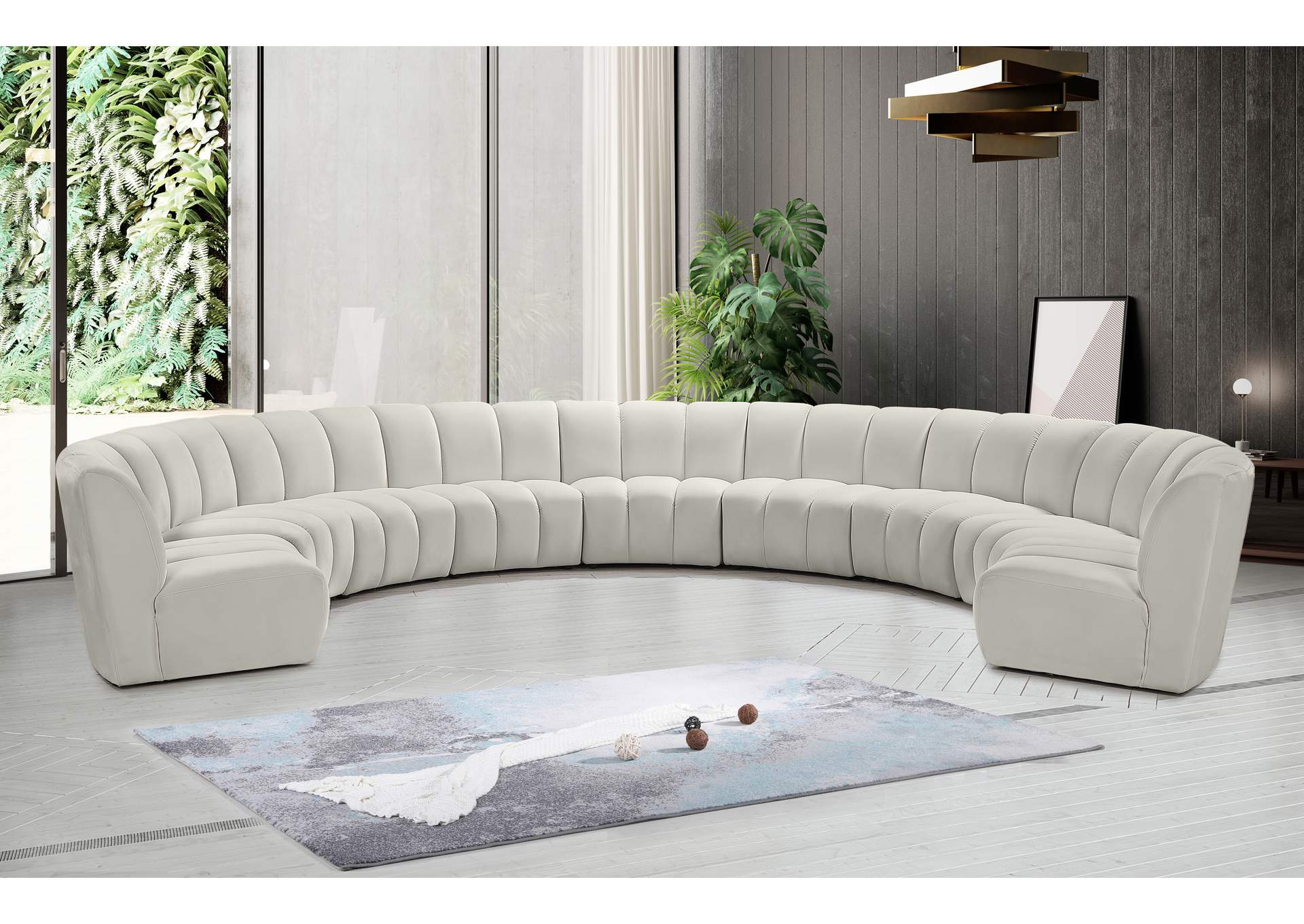 Infinity Cream Velvet 9 Piece Modular Sectional,Meridian Furniture