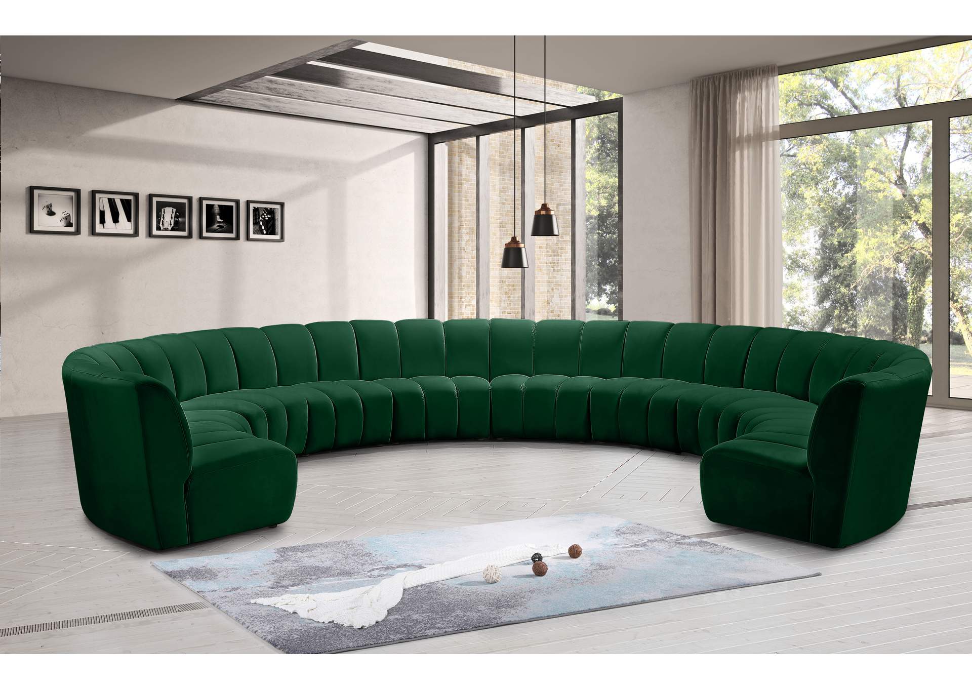 Infinity Green Velvet 10 Piece Modular Sectional,Meridian Furniture