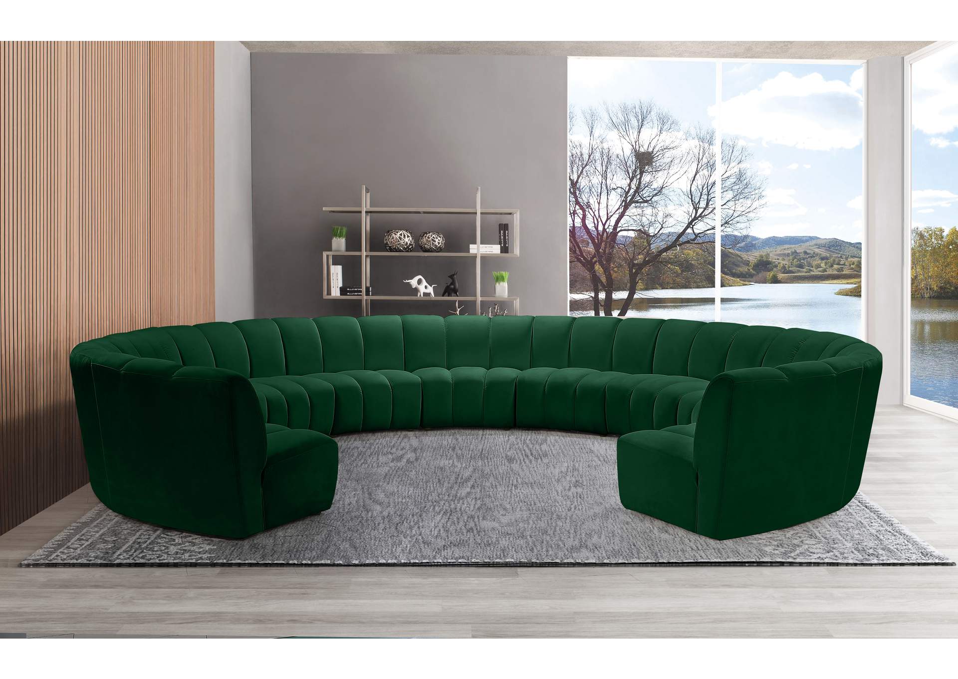 Infinity Green Velvet 11 Piece Modular Sectional,Meridian Furniture