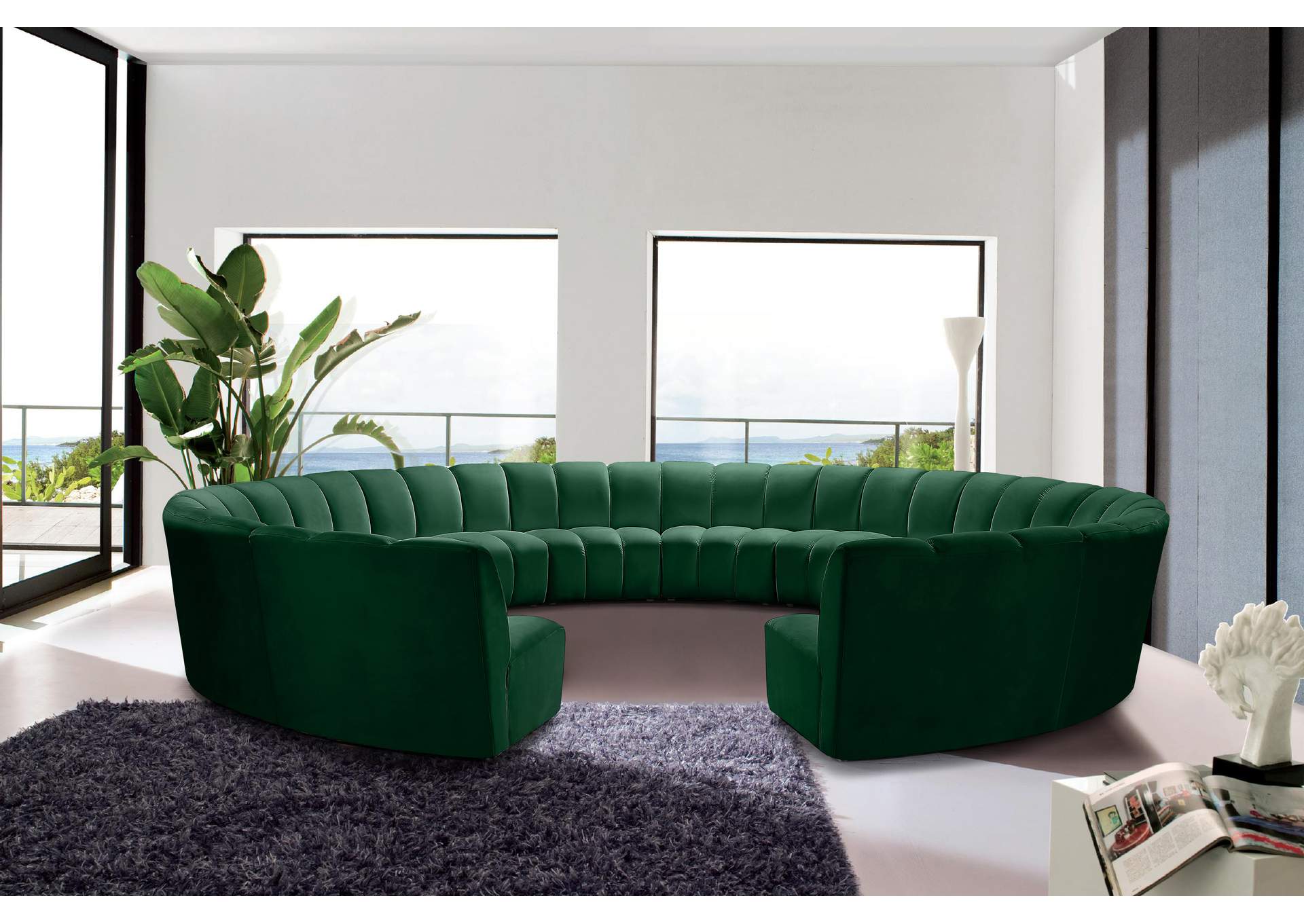 Infinity Green Velvet 12 Piece Modular Sectional,Meridian Furniture