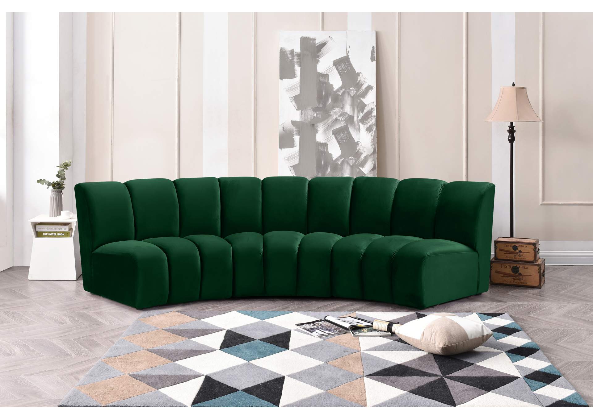 Infinity Green Velvet 3 Piece Modular Sectional,Meridian Furniture