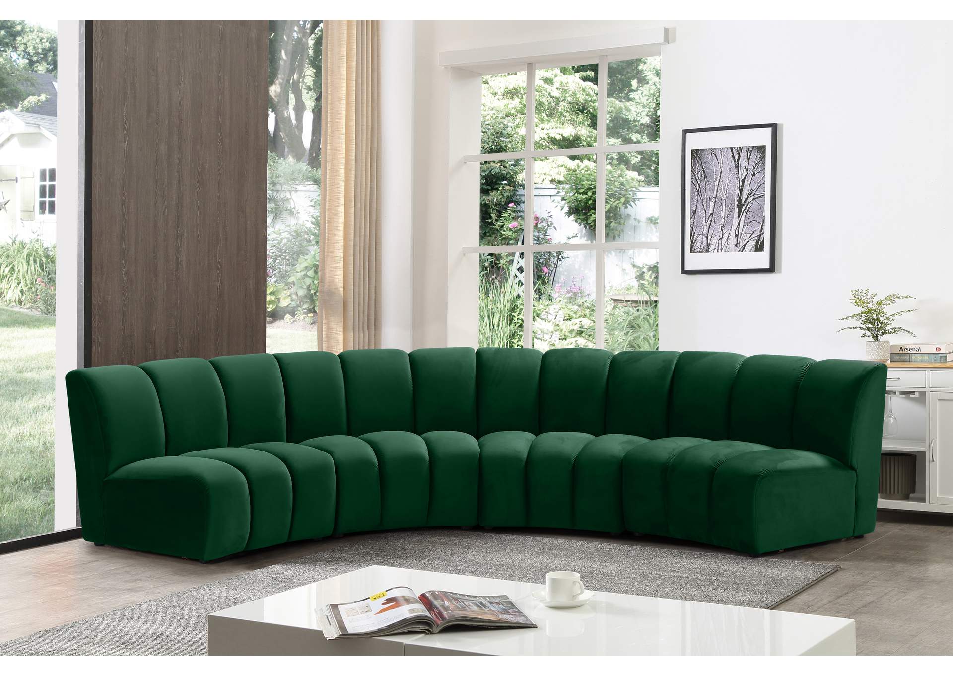 Infinity Green Velvet 4 Piece Modular Sectional,Meridian Furniture