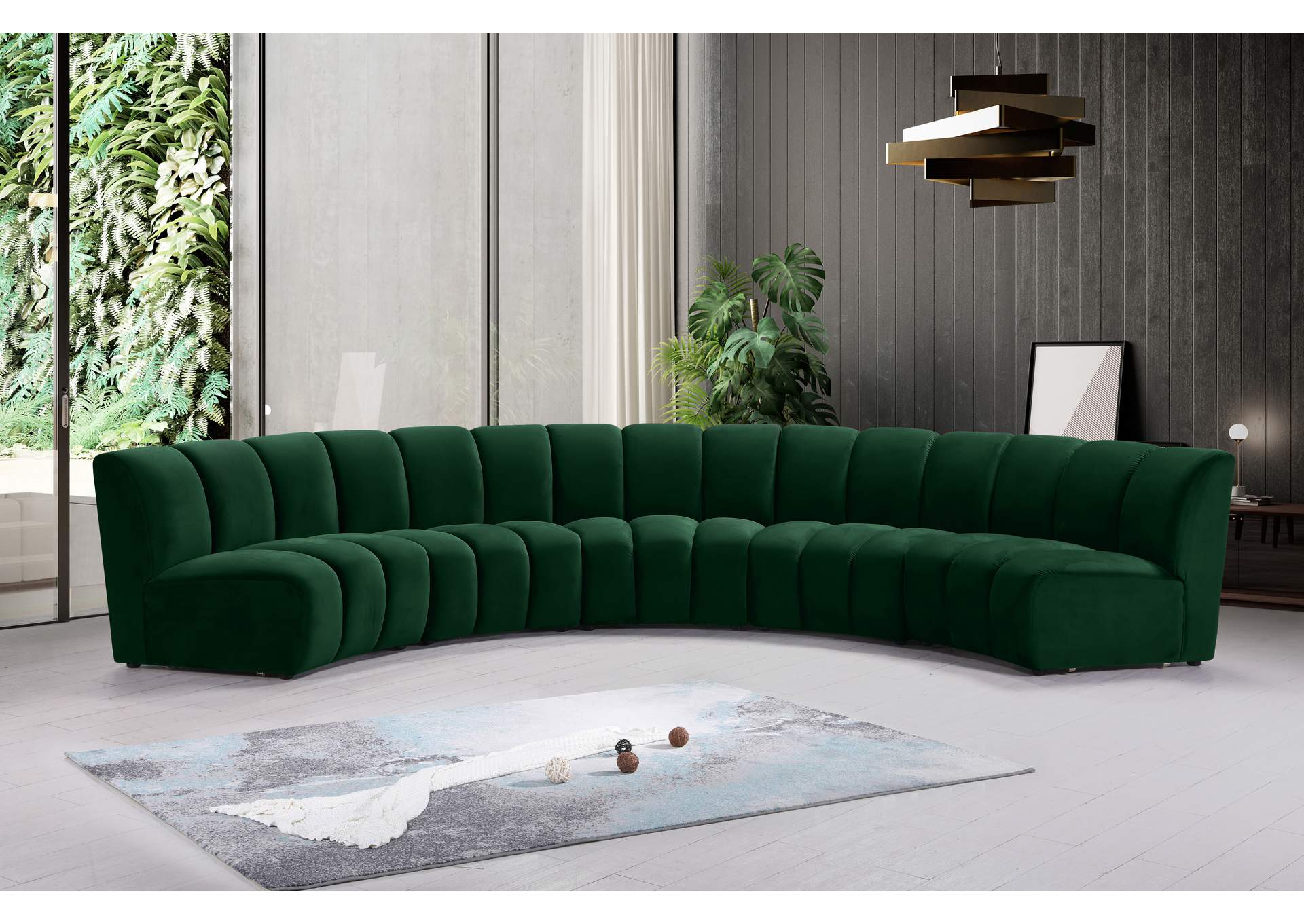 Infinity Green Velvet 5 Piece Modular Sectional,Meridian Furniture