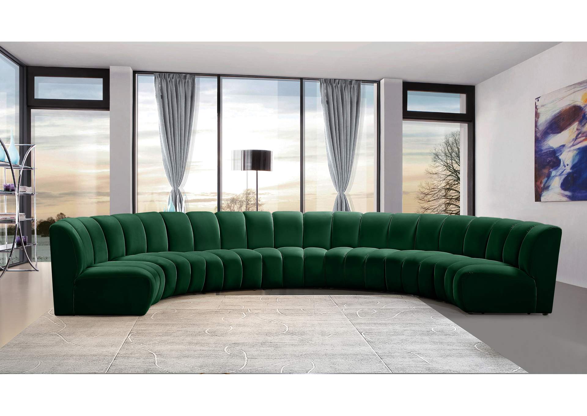 Infinity Green Velvet 7 Piece Modular Sectional,Meridian Furniture