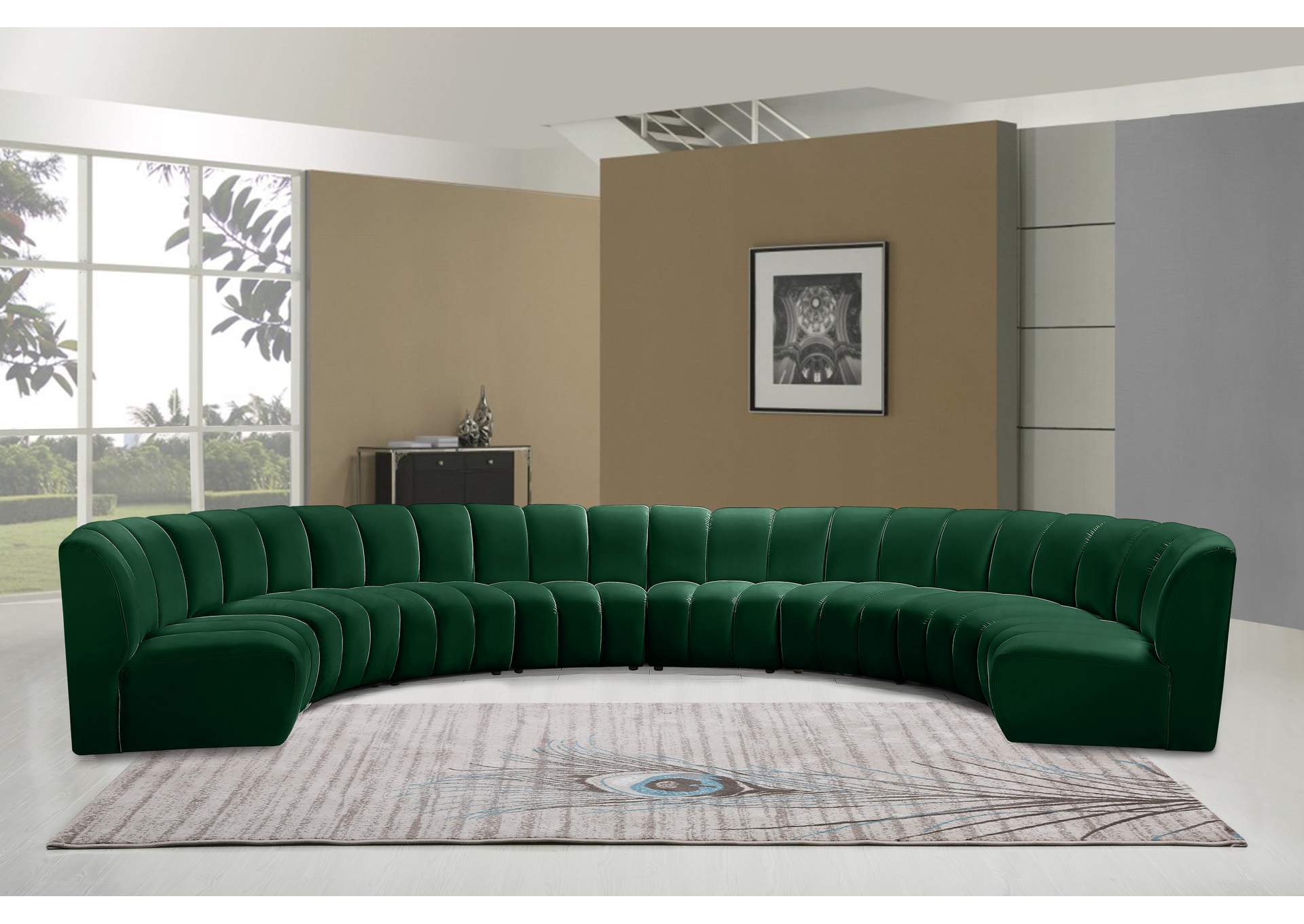 Infinity Green Velvet 8 Piece Modular Sectional,Meridian Furniture