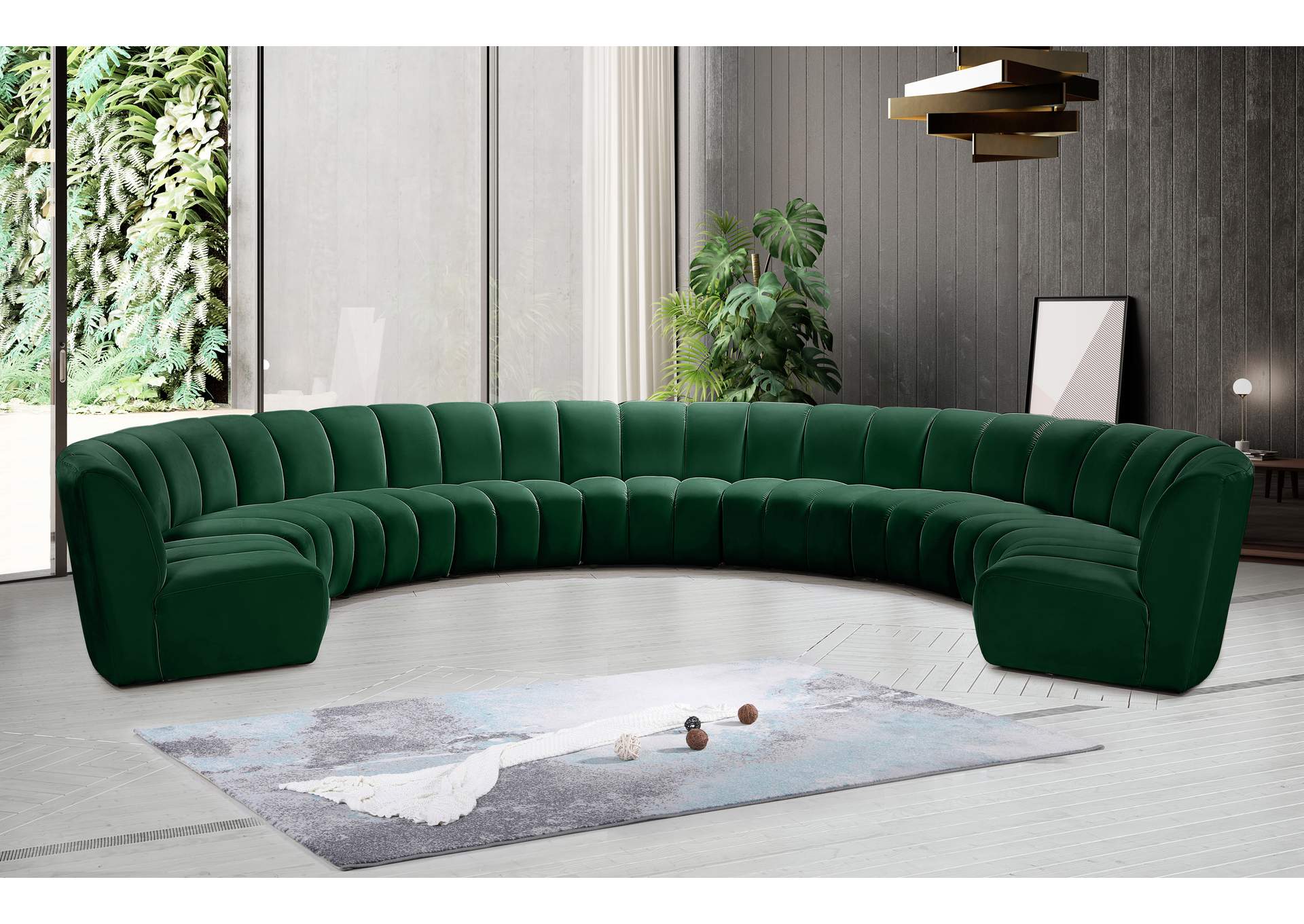 Infinity Green Velvet 9 Piece Modular Sectional,Meridian Furniture