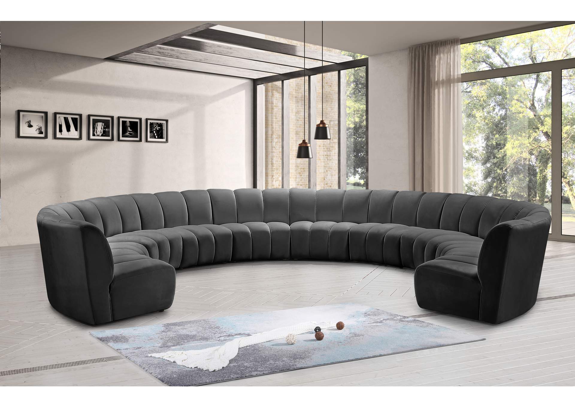 Infinity Grey Velvet 10 Piece Modular Sectional,Meridian Furniture