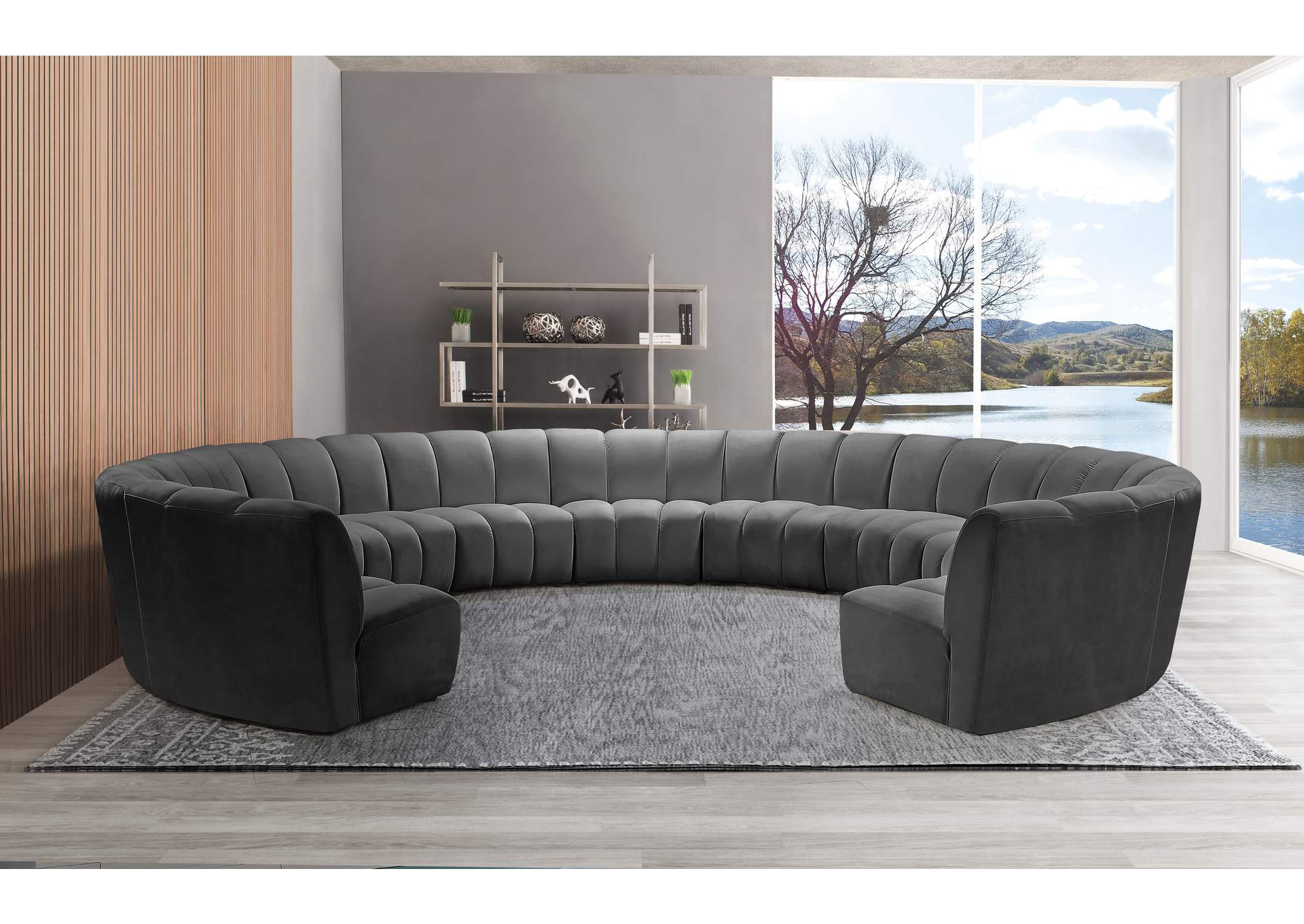 Infinity Grey Velvet 11 Piece Modular Sectional,Meridian Furniture