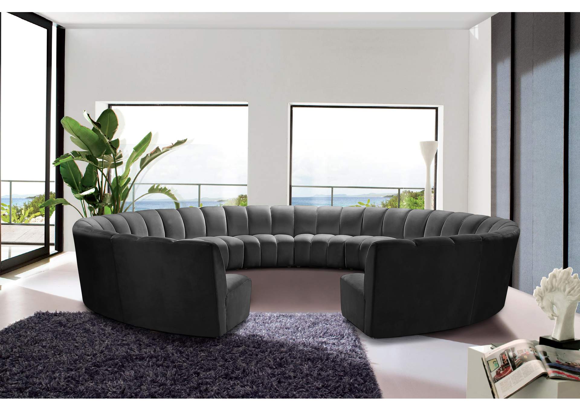 Infinity Grey Velvet 12 Piece Modular Sectional,Meridian Furniture