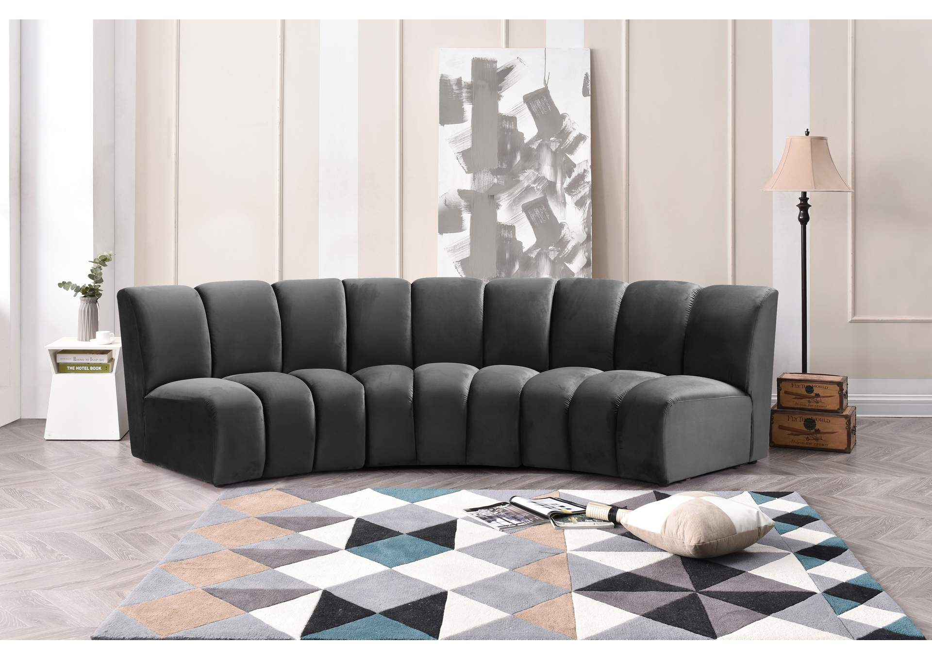 Infinity Grey Velvet 3 Piece Modular Sectional,Meridian Furniture