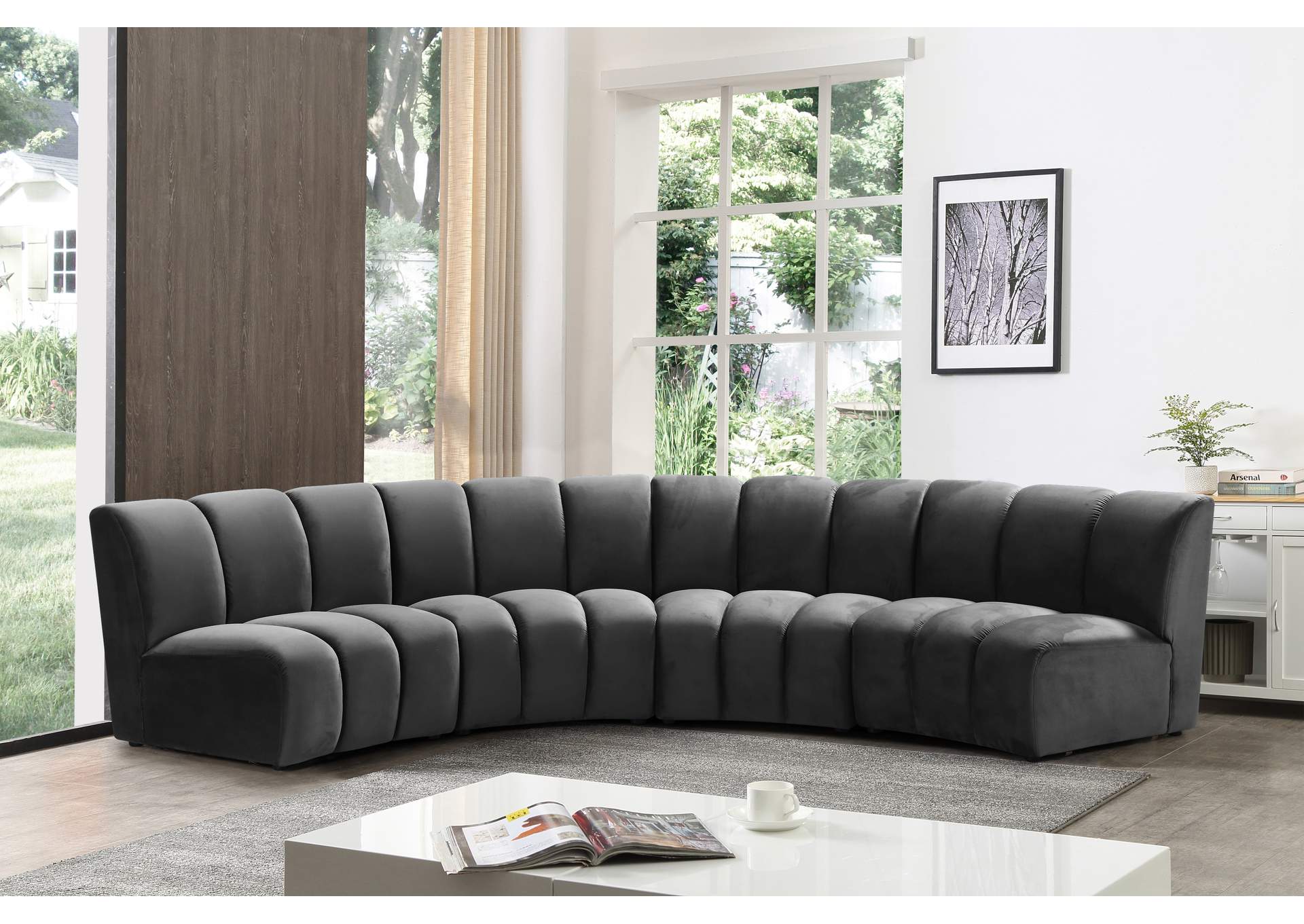 Infinity Grey Velvet 4 Piece Modular Sectional,Meridian Furniture