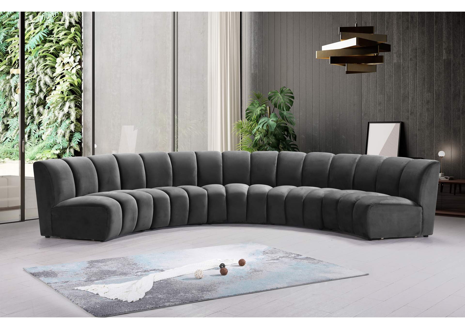 Infinity Grey Velvet 5 Piece Modular Sectional,Meridian Furniture