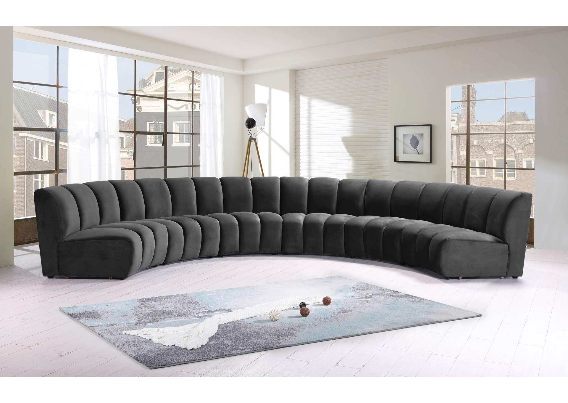 Infinity Grey Velvet 6 Piece . Modular Sectional,Meridian Furniture