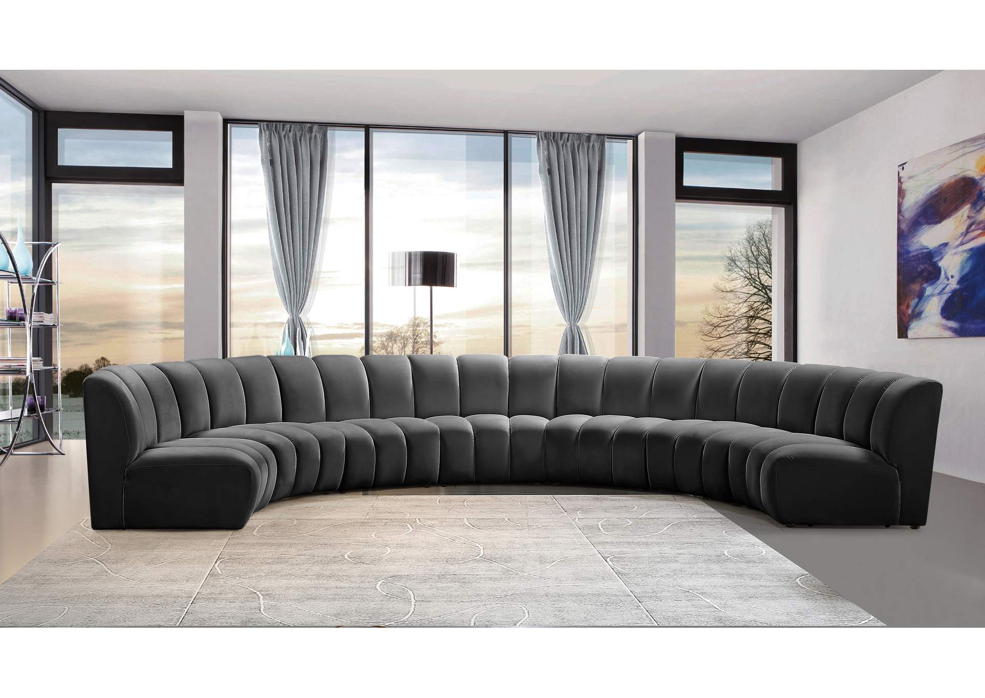 Infinity Grey Velvet 7 Piece Modular Sectional,Meridian Furniture