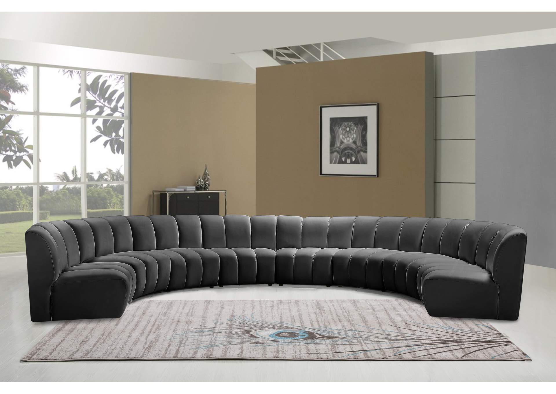 Infinity Grey Velvet 8 Piece Modular Sectional,Meridian Furniture