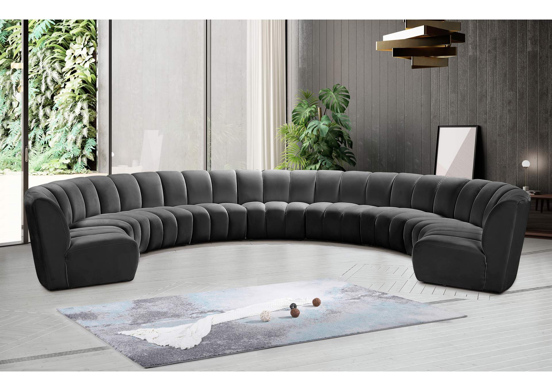 Infinity Grey Velvet 9 Piece Modular Sectional,Meridian Furniture