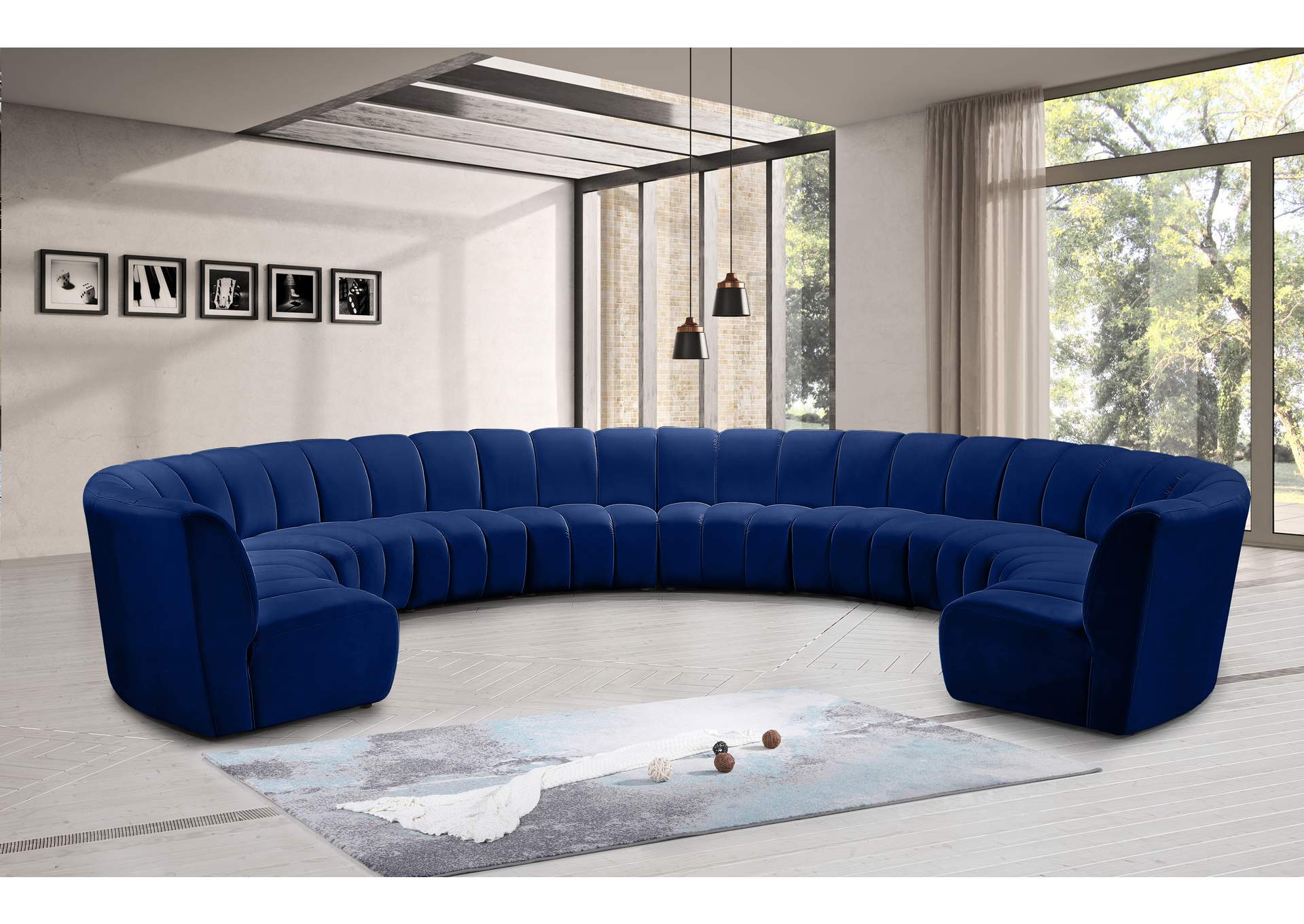 Infinity Navy Velvet 10 Piece Modular Sectional,Meridian Furniture