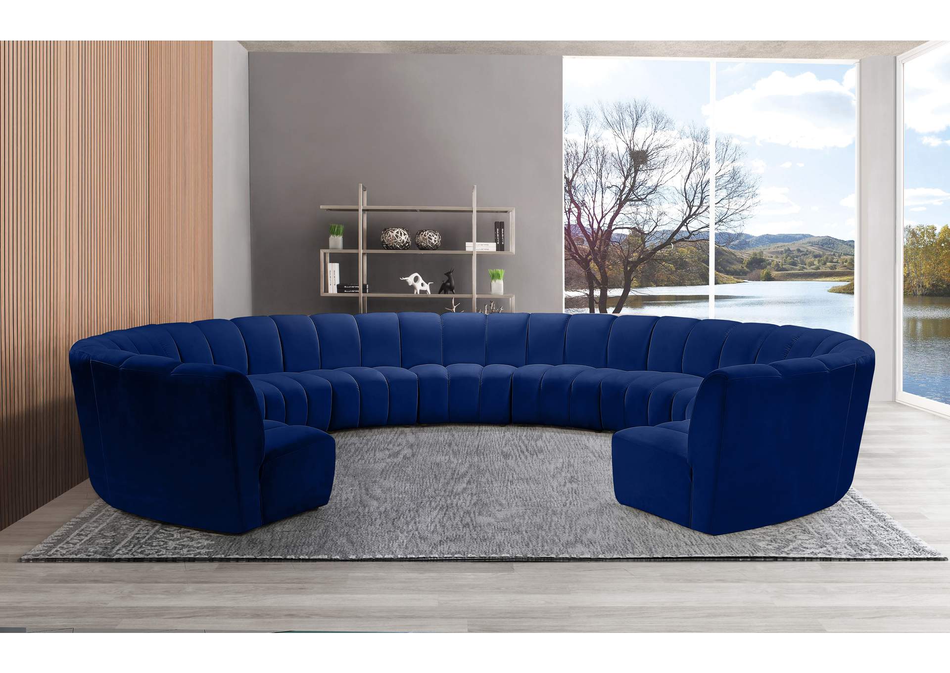 Infinity Navy Velvet 11 Piece Modular Sectional,Meridian Furniture